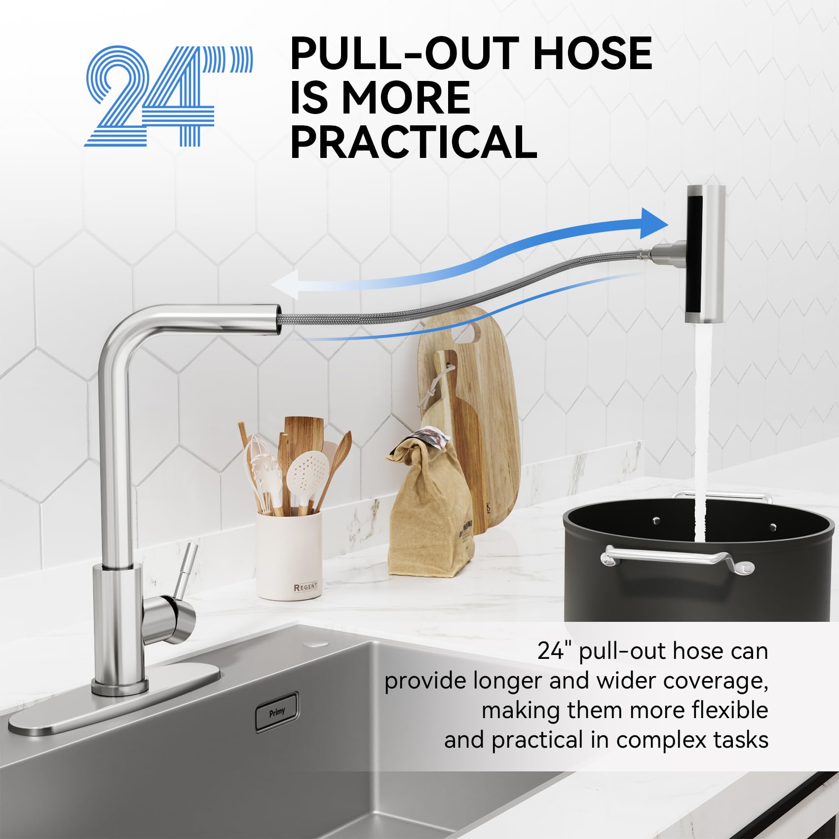 Arrisea Kitchen Faucet With Pull Down Sprayer, Brushed Nickel Pull Down Kitchen Faucets, Waterfall Faucet For Kitchens Sink, 4 Function Kitchen Sink Faucet