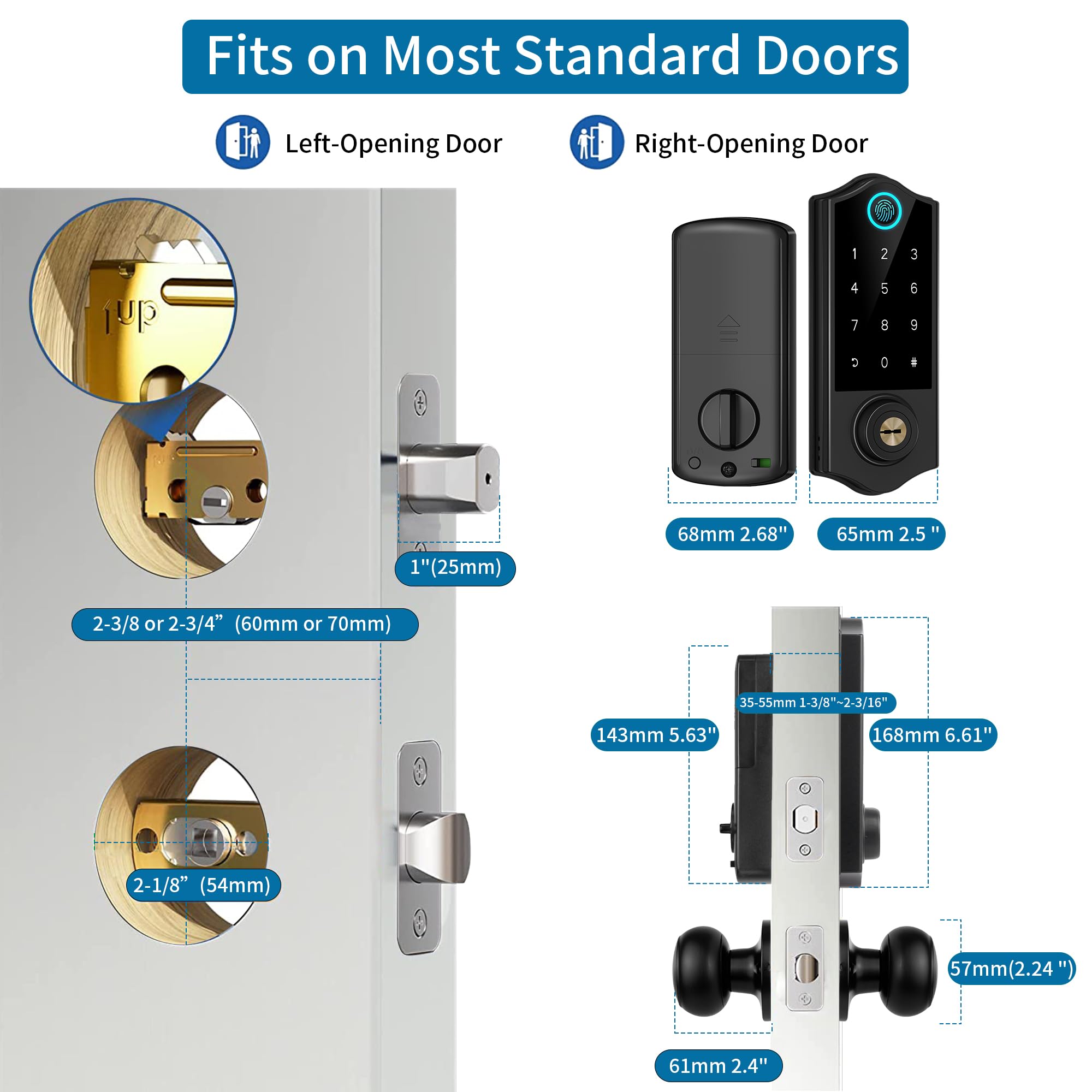 Harfo Fingerprint Smart Door Locks For Front Door With Handle Set, App Control, Keyless Entry Door Lock Keypad Deadbolt, Bluetooth Digital Electronic Touchscreen, Easy Install, Auto Lock, Black
