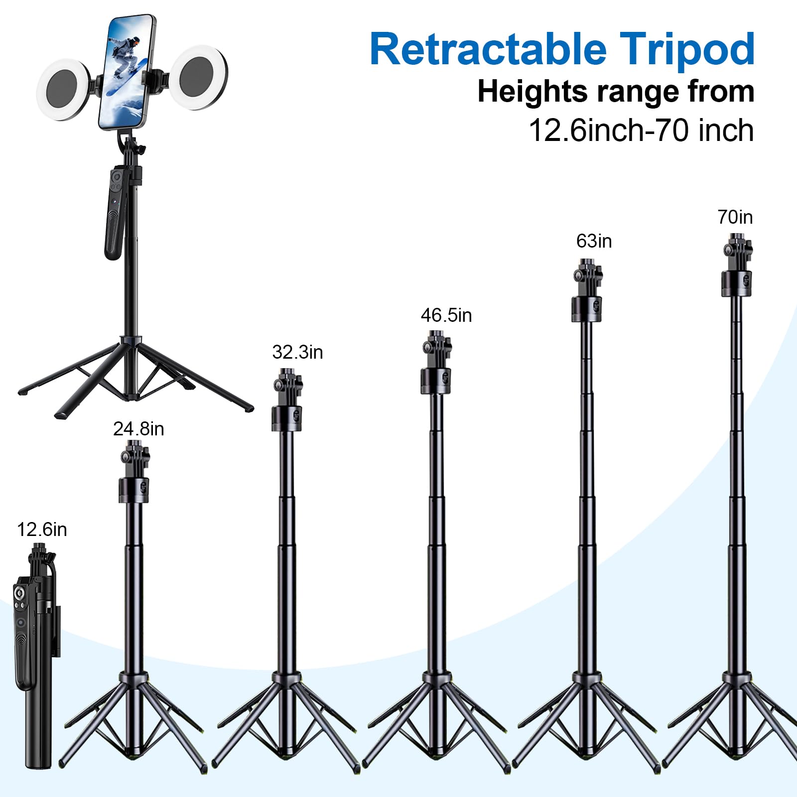 Coasd Extendable Auto Face Tracking Tripod 360° Rotation With Light, No App, 70.8" Motion Sensor Phone Tripod Stand, Phone Gopro Mount Gesture Control For Vlog/Live Stream/Video Recording