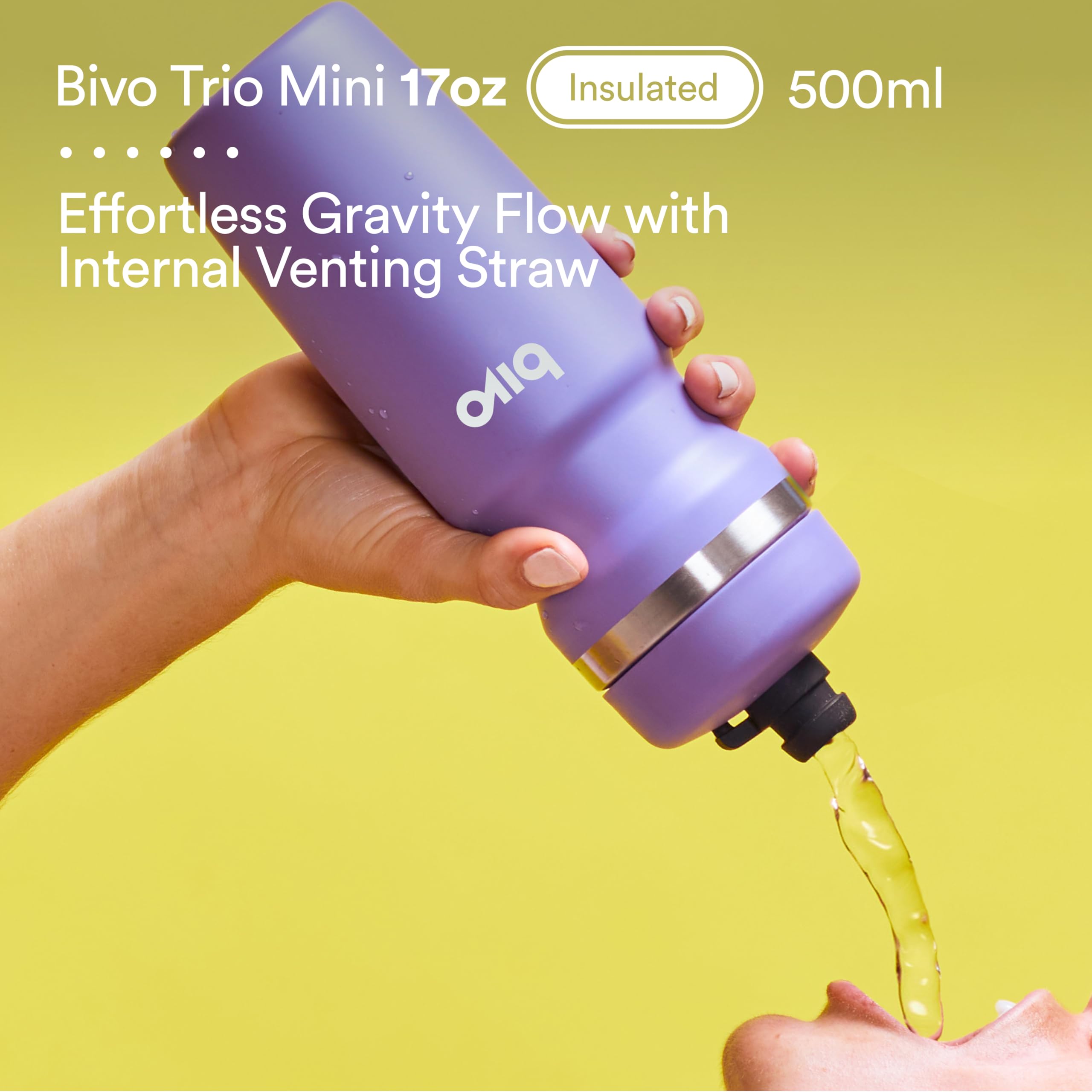 Bivo Trio Mini 17Oz Insulated Stainless Steel Bike Water Bottle - For Cycling - Compact, Fits Most