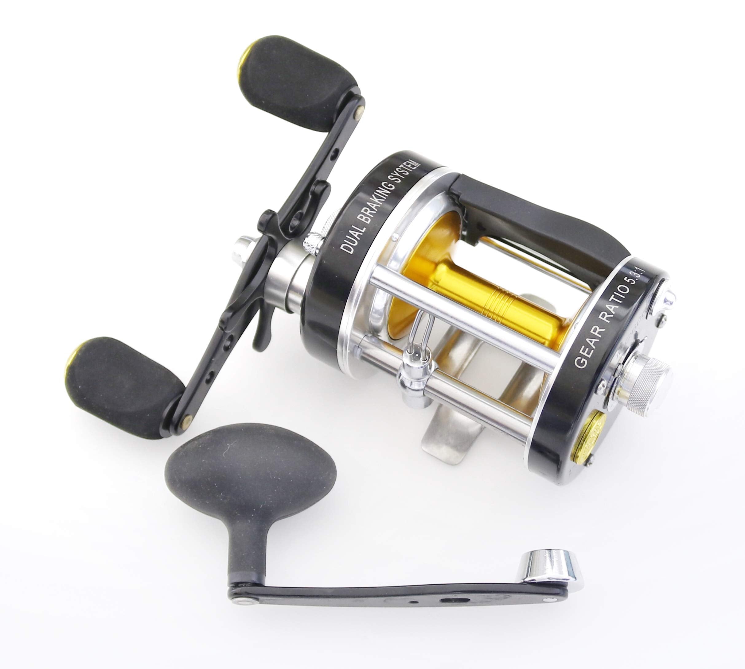 Ming Yang Mc600 Black Baitcasting Reel 6 Bb Right Handed Saltwater Fishing Gear Ratio 5.3:1 Muskie Catfish Fishing, Conventional Casting Reel With Power Handle