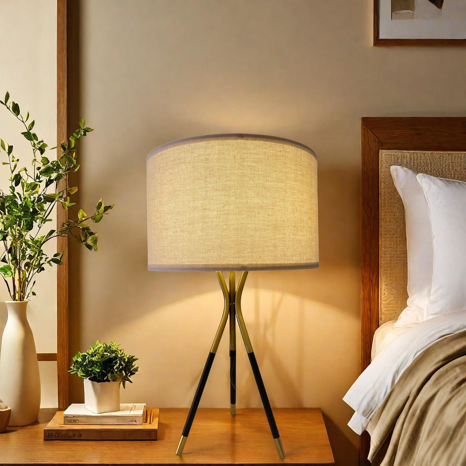 Jingoe 20.8" Modern Simple Table Lamp Set Of 2, Nightstand Lamp With Beige Linen Lampshade, Side Table Lamp For Bedroom Living Room Coffee Table Home Office (Includes 2 Bulbs)