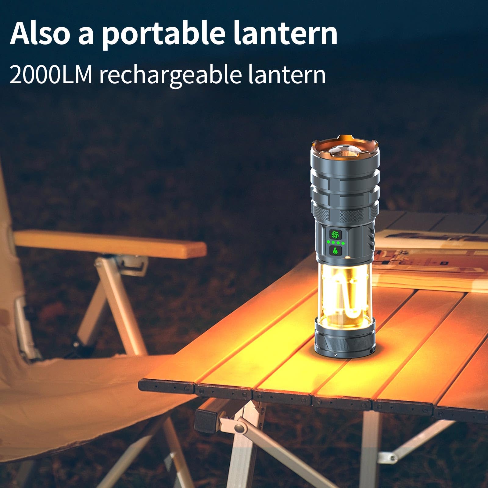 Iodoo 2 In 1 Rechargeable Flashlight 5000Mah All Aluminum Body Camping Lantern True 5000 Lumens Outdoor Camping Light , Zoomable Led Flash Light With Electric Lantern Failure Emergency Survival Kits