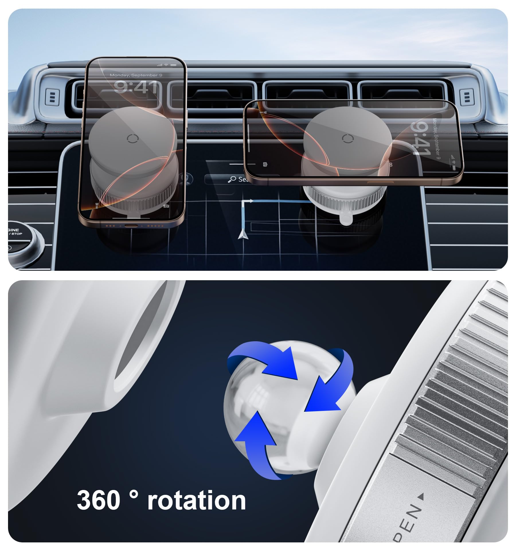 Reokily Latest Magnetic Car Phone Holder Ultra Vacuum Suction Cup Phone Mount Magnetic Car Mount Cell Phone Holder For Your Car Accessories For Iphone 15 14 13 12 Android (White)
