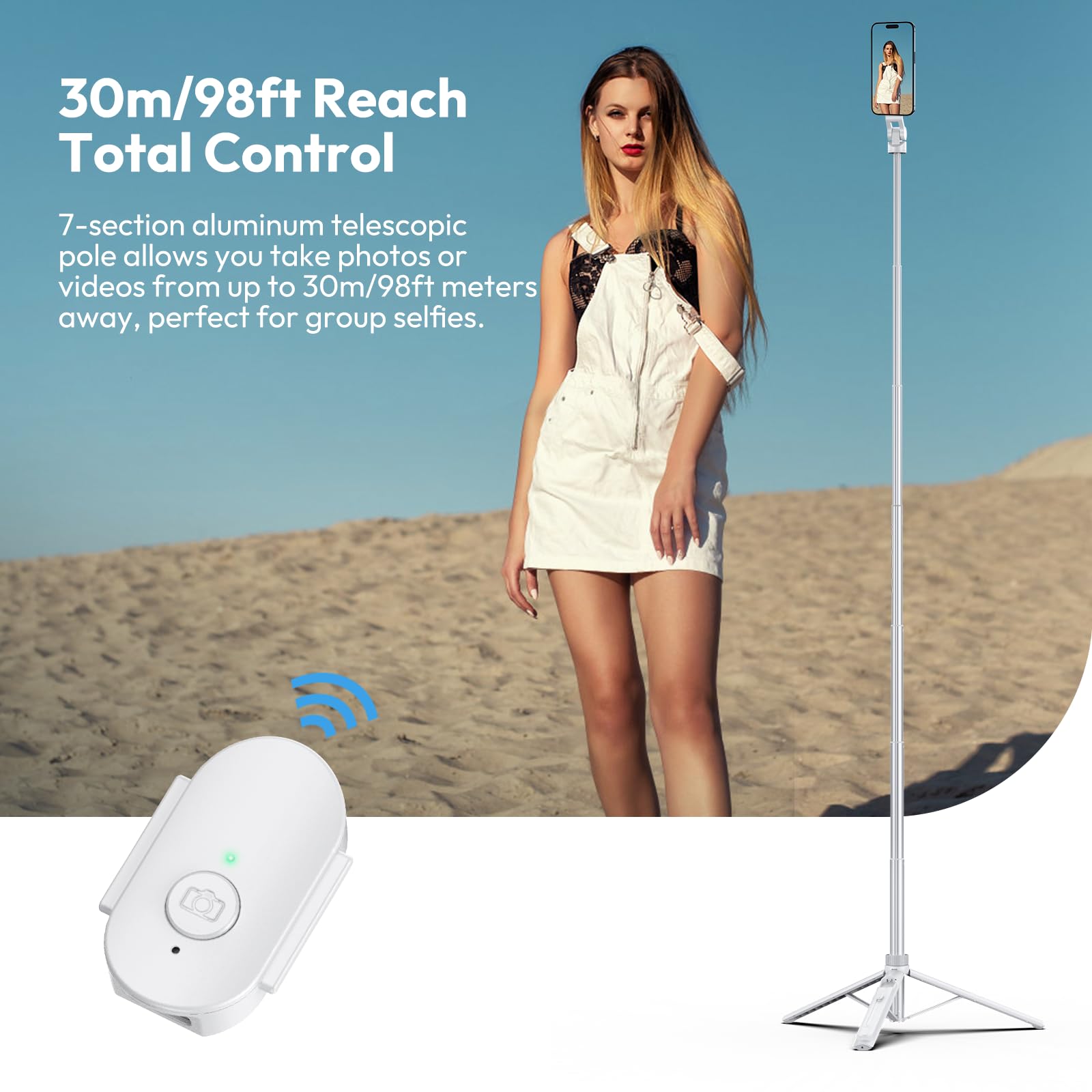 Ulanzi Tt88 Magnetic Tripod For Iphone, 57" Extendable Selfie Stick With Remote, 2-In-1 Phone Clip & Dual Cold Shoe Mounts-Lightweight Phone Tripod Stand For Vlogging, Travel, Video Recording (White)