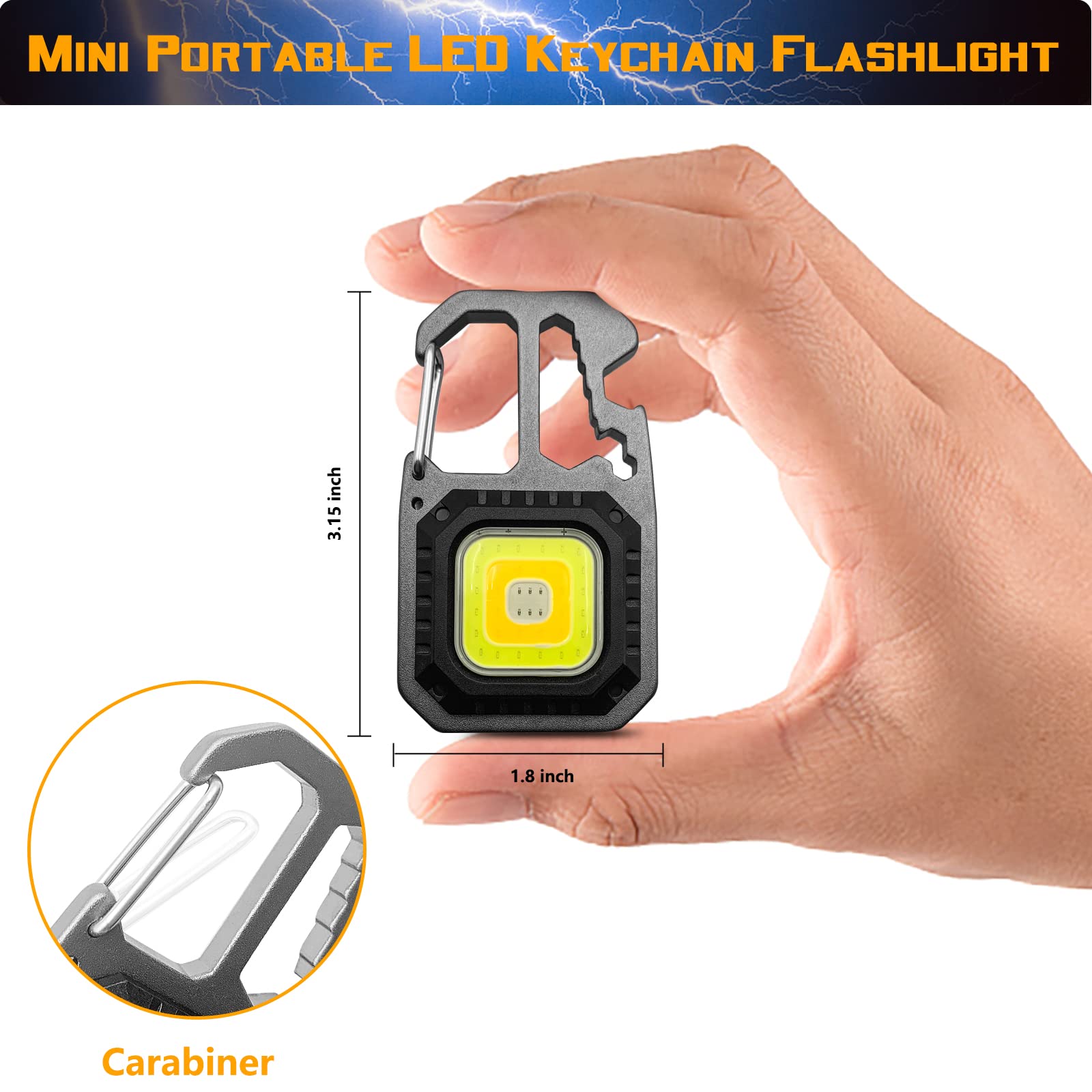 Jinhill 2Pcs Cob Small Flashlights, Rechargeable Keychain Mini Flashlight 4 Modes Portable Pocket Magnetic Light With Bottle Opener Hook Window Breaker Wrench Screwdriver Function For Fishing Camping Walking