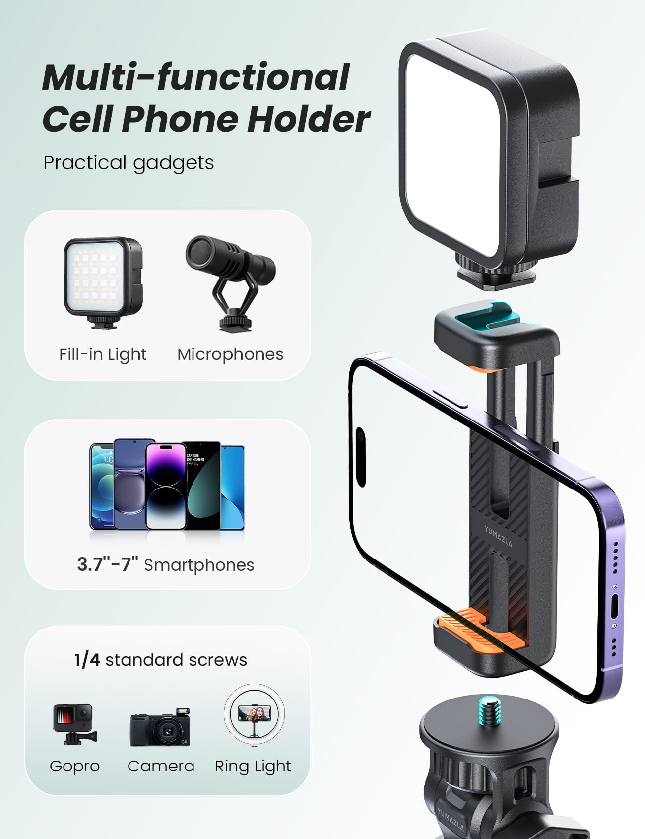 Yumazla 71'' Phone Tripod & Selfie Stick, Tripod For Iphone With Detachable Remote, Portable Phone Tripod Stand For Video Recording, Travel Tripod For Cell Phone, Compatible With Smartphones, Dslr
