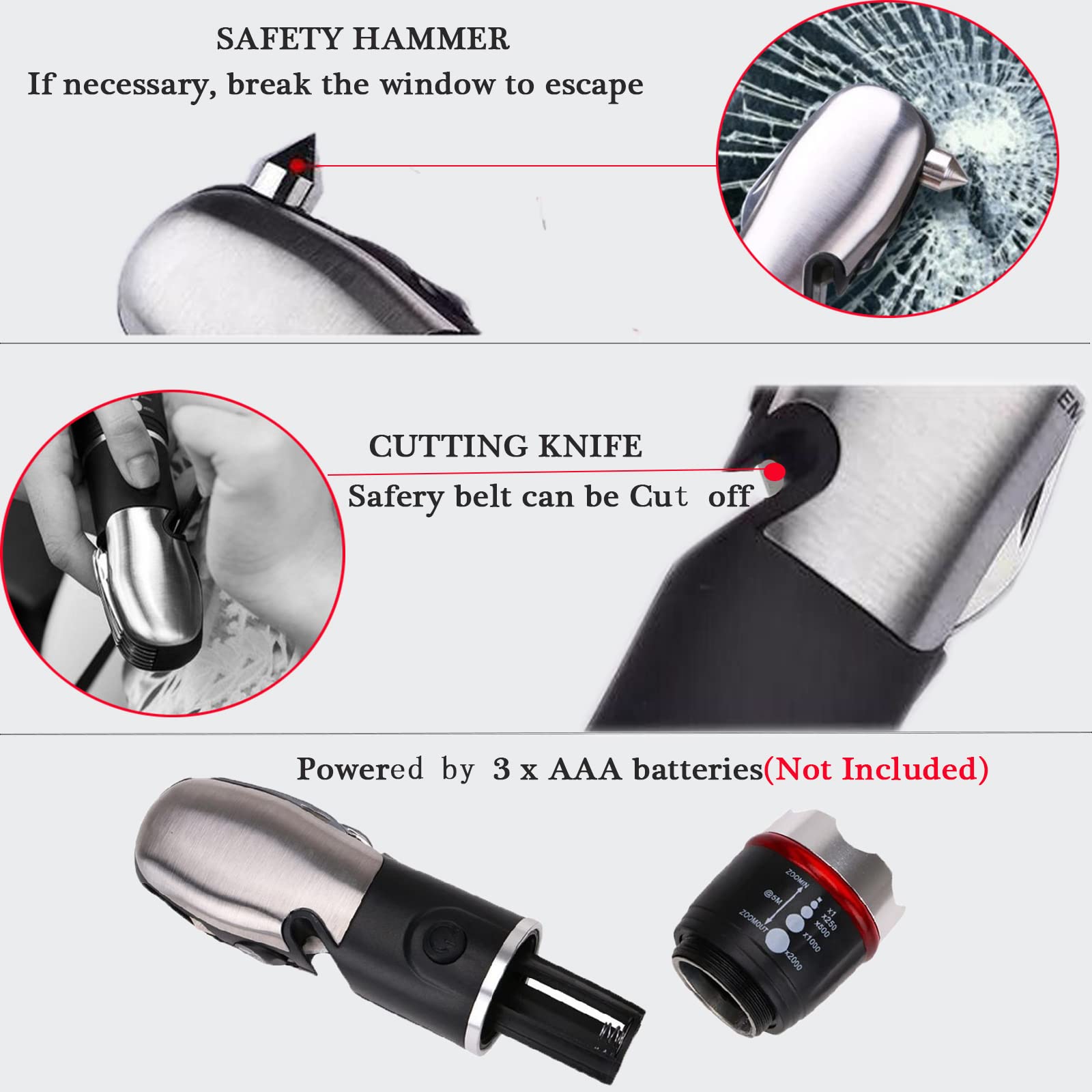 Gaigaimall Multi Tool Led Flashlight All In One Tool Light Utility Torch For Cars Emergency Camping With Glass Breaker And Seat Belt Cutter(Black)