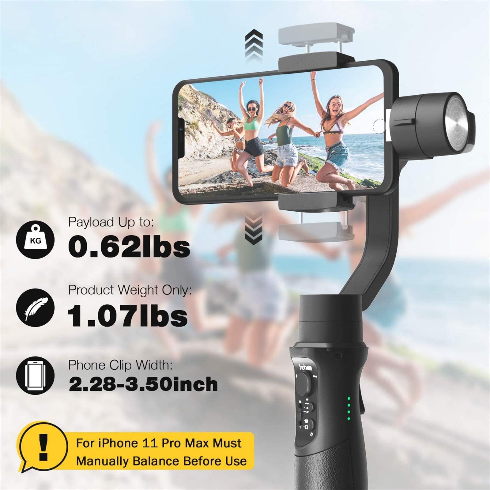 Hohem 3-Axis Gimbal Stabilizer For Iphone 13 12 11 Pro X Xr Xs Smartphone With 3D Inception Sport Mode Object Face Tracking Motion Time-Lapse Quick Balance Handheld Gimbal For Vlog Youtuber Live Video