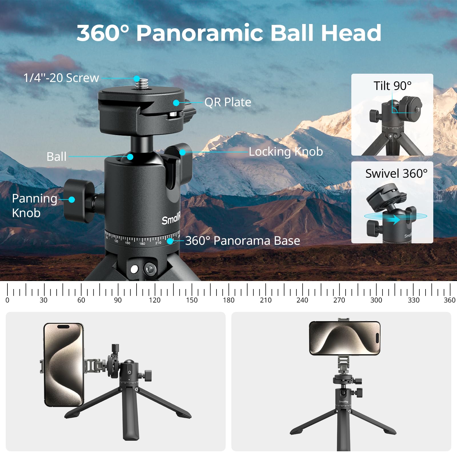 Smallrig Bundle: Portable Mini Desktop Tripod 4630+Universal Quick Release Phone Cage Kit Basic 4597+Power Bank Holder With Cold Shoe Mount 4600