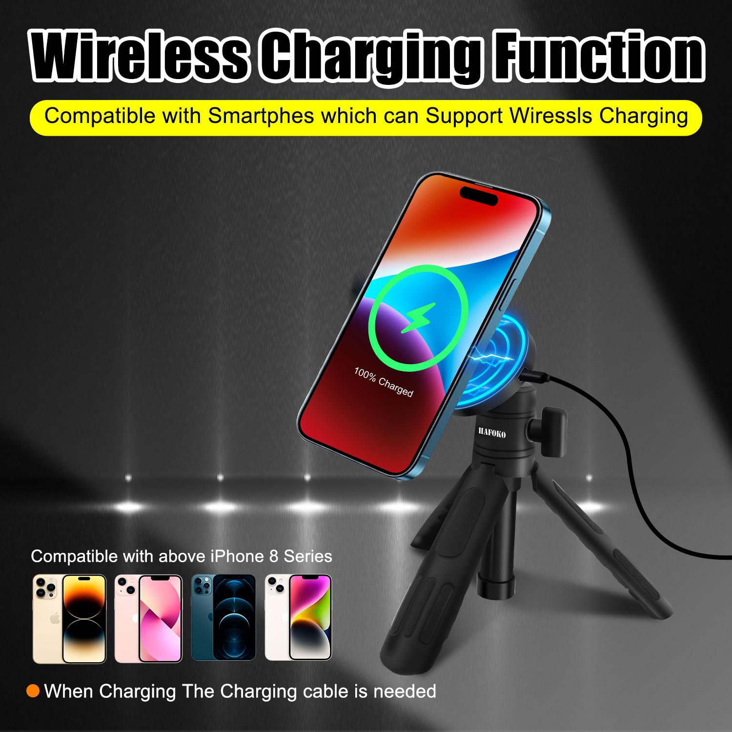 Hafoko Ha-W08 Magnetic Selfie Stick Wireless Charging Tripod Magnetic Wireless Charging Mount Desktop Smartphone Extension Tripod Magnetic Holder W Magic Arm Compatibel For Iphone 15/14/13/12
