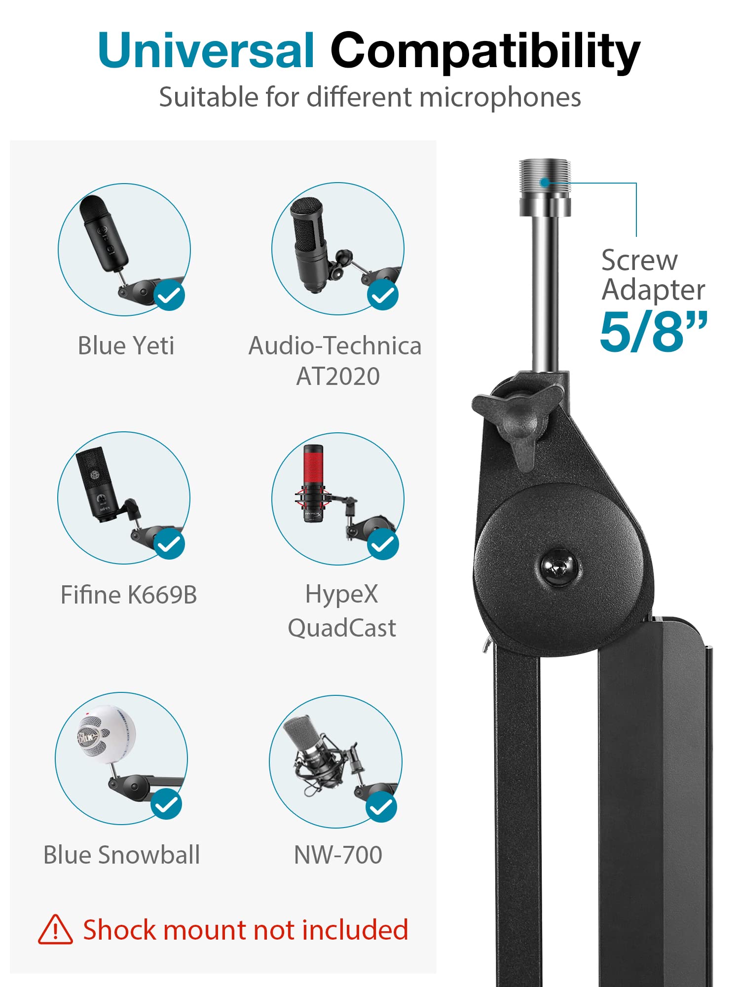 Innogear Mic Boom Arm With Cable Management & 8 Pieces Mic Stand Adapter For Microphone Stand Boom Arm Mic Clip Shock Mount Camera Tripod Webcam
