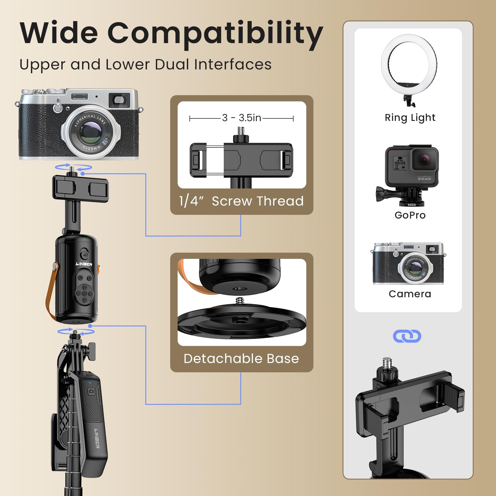 Linber P08 Auto Face Tracking Phone Holder, No App, 360°Rotation Phone Tracking Gimbal With Detachable Remote & 2 Fill Light, Phone Stand Gesture Control For Vlogging, Live Streaming, Video Recording