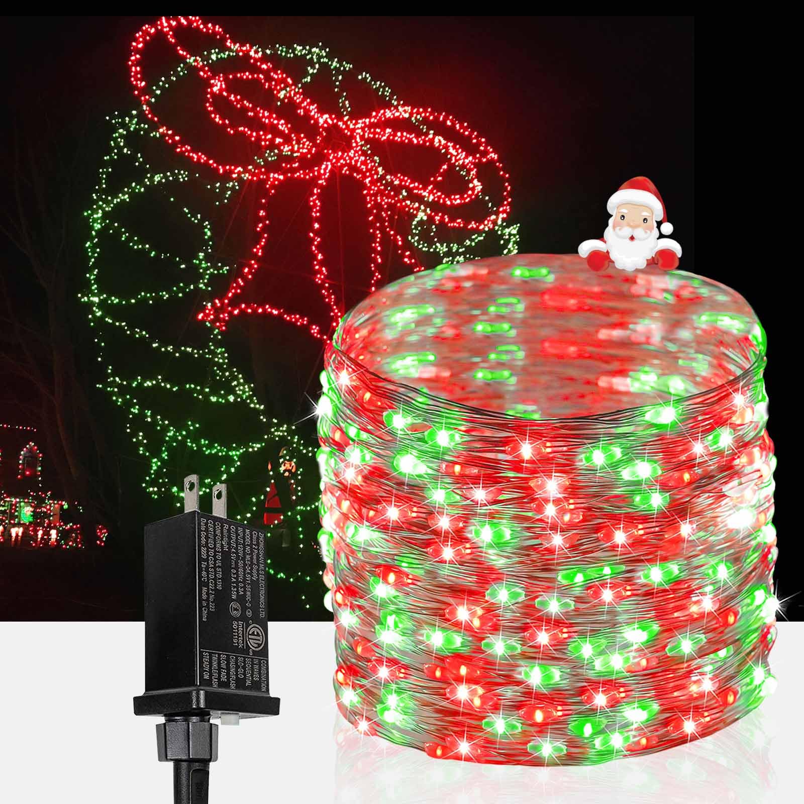 Bhclight 66Ft 200 Led Fairy Lights Plug In, Waterproof String Light Outdoor 8 Modes Christmas Lights Bedroom Decor, Twinkle Light For Girl'S Room Garden Christmas Decorations (Red&Green)