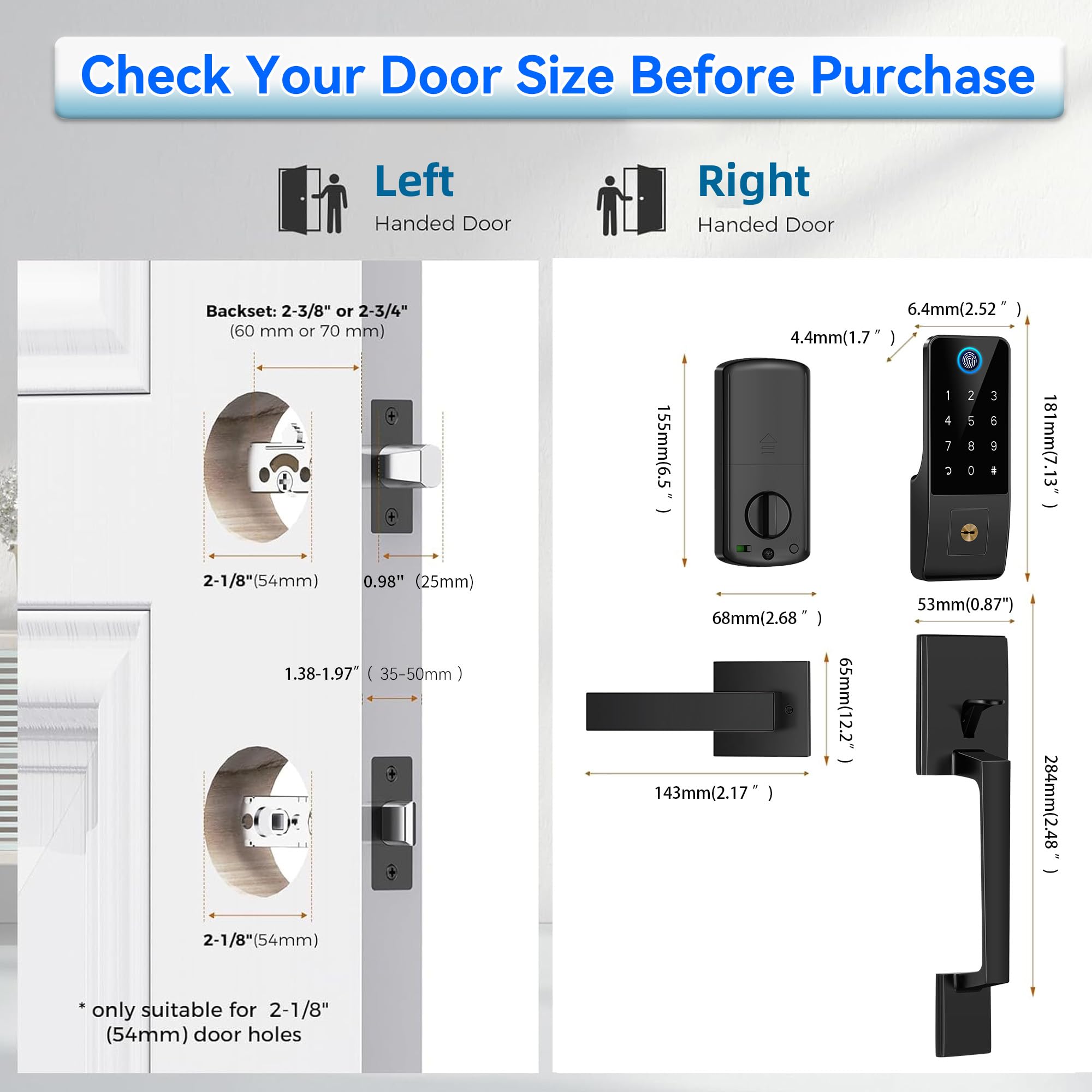 Yosimika Smart Lock For Front Door,5-In-1 Keyless Entry Door Lock Deadbolt,App Controll Keypad Deadbolt Lock With Handle,Smart Digital Code Deadbolt,Black