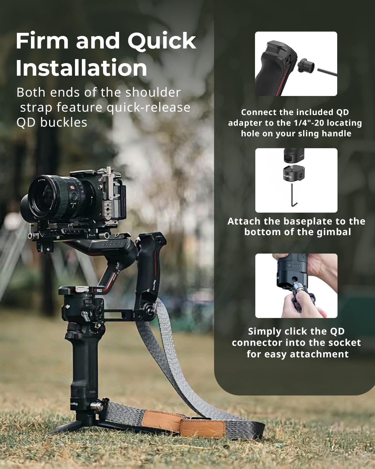 Smallrig Adjustable Sling Handgrip Gimbal Sling Handle W/Shoulder Strap For Dji Rs 3 / Rs 3 Pro/Rs 2 Stabilizer, Ergonomic Grip For Low Angle Shots