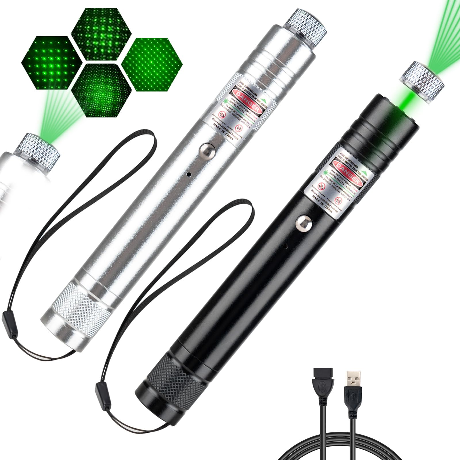 Dfgyu [2 Packs] Rechargeable Green Light Flashlight Long Distance Range For Tv/Led/Lcd Screens Utility Flashlights Presentation Office Outdoors Astronomic Construction