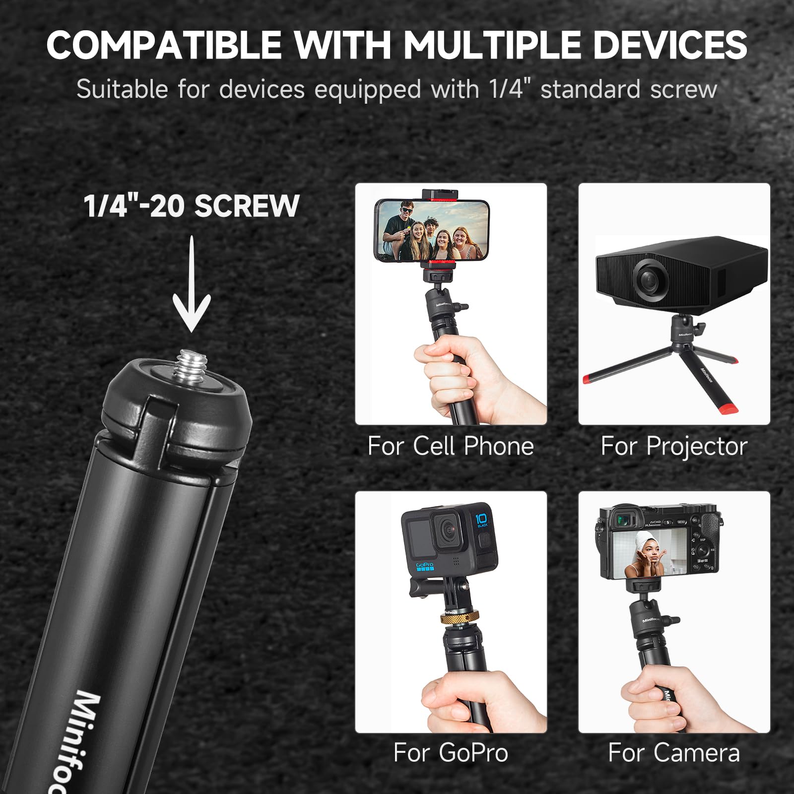 Minifocus Mini Camera Tripod Stand, Metal Phone Tripod With 360° Ball Head & Phone Holder, Portable Travel Tabletop Tripod Handle Grip For Dslr Camera Video Camcorder, Load Up To 4.4Lb/2Kg