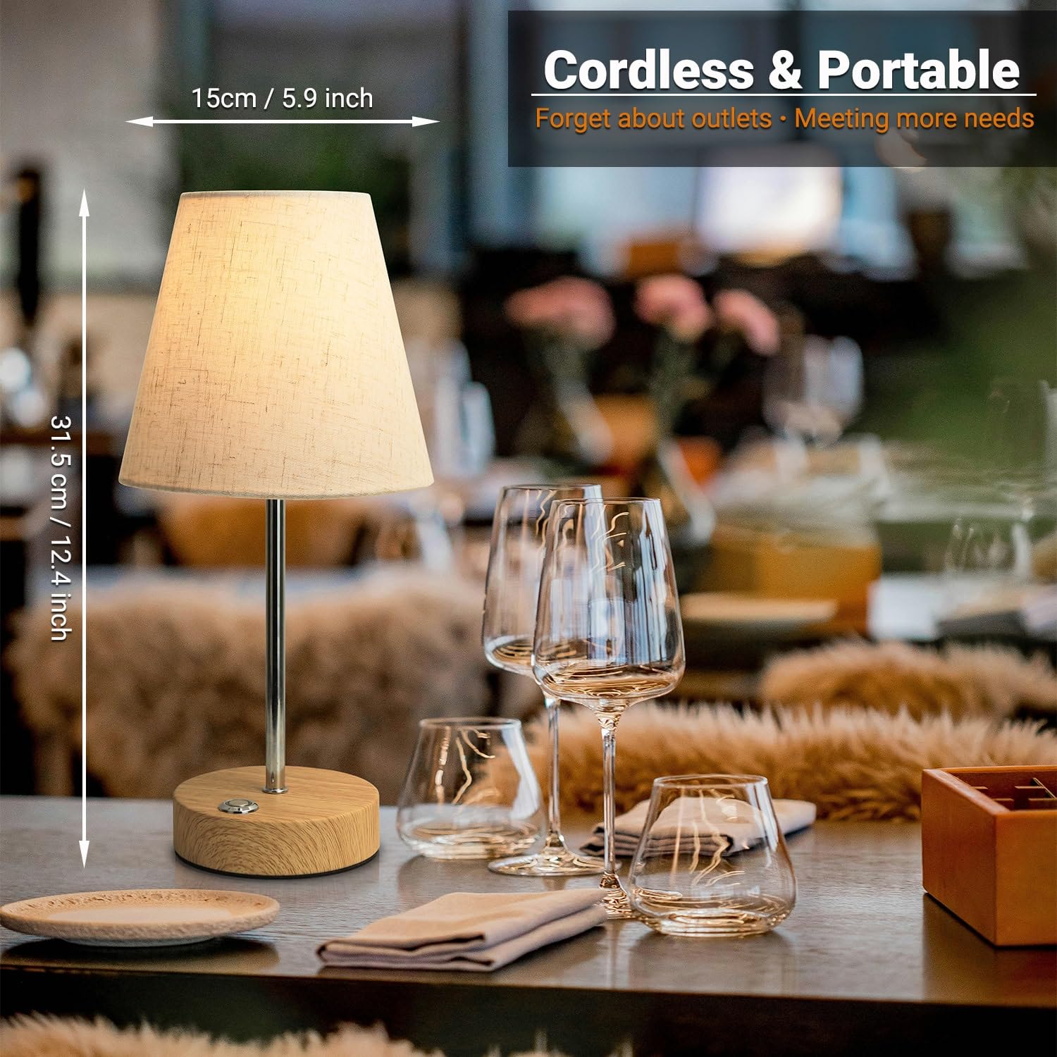 Milluxxi Cordless Lamp, 12'' Small Rechargeable Table Lamps 3000Mah Touch Control Brightness Stepless Dimmable Battery Operated Mini Fabric Shade Lamps For Living Room Dining Kitchen Counter Bedside Outdoor