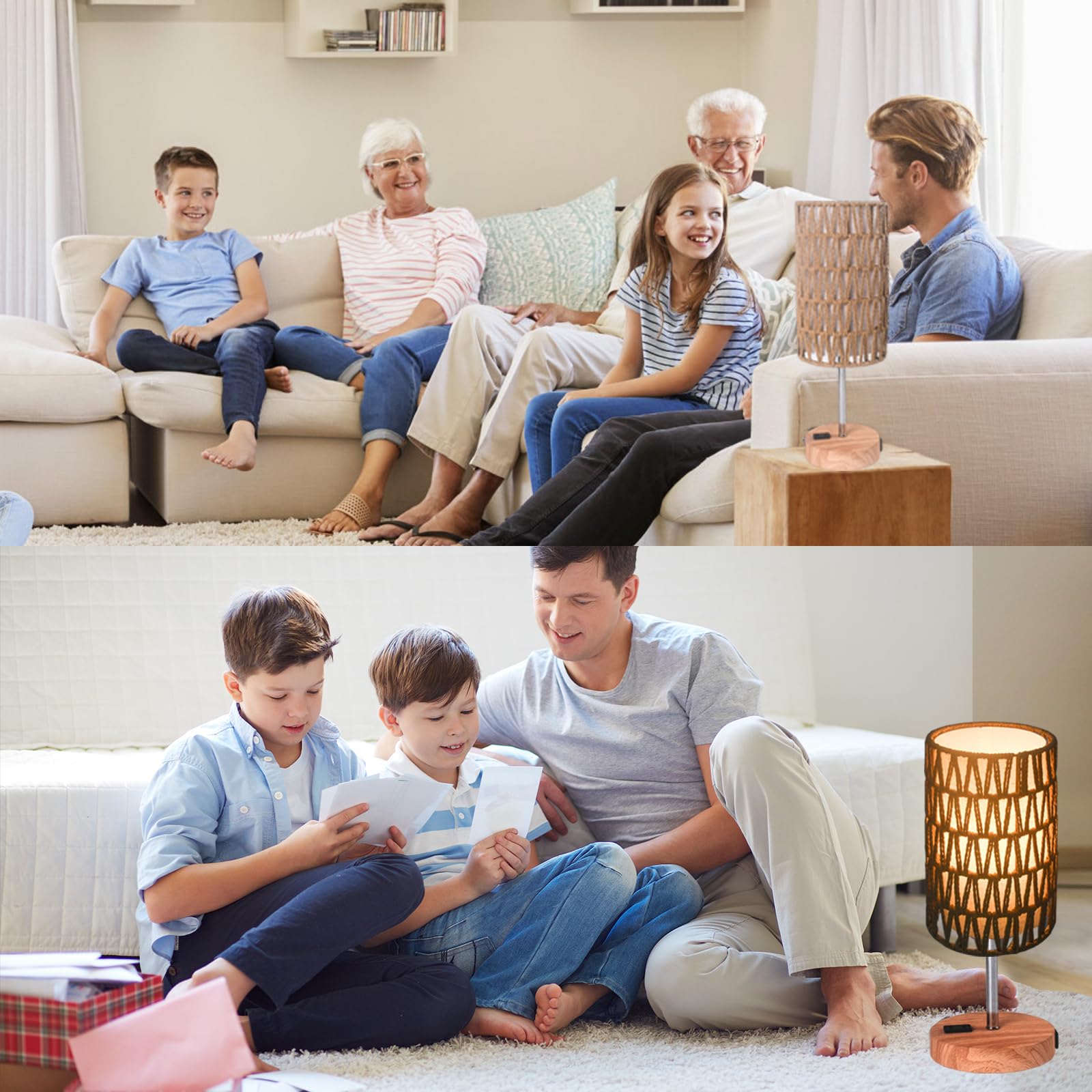 Ruhaieba Touch Table Lamp For Bedroom, 3 Way Dimmable Bedside Lamp With Usb C+A Ports And Linen Shade, Small Lamps For Night Stands Living Room Office, Led Bulb Included (Rattan Linen)