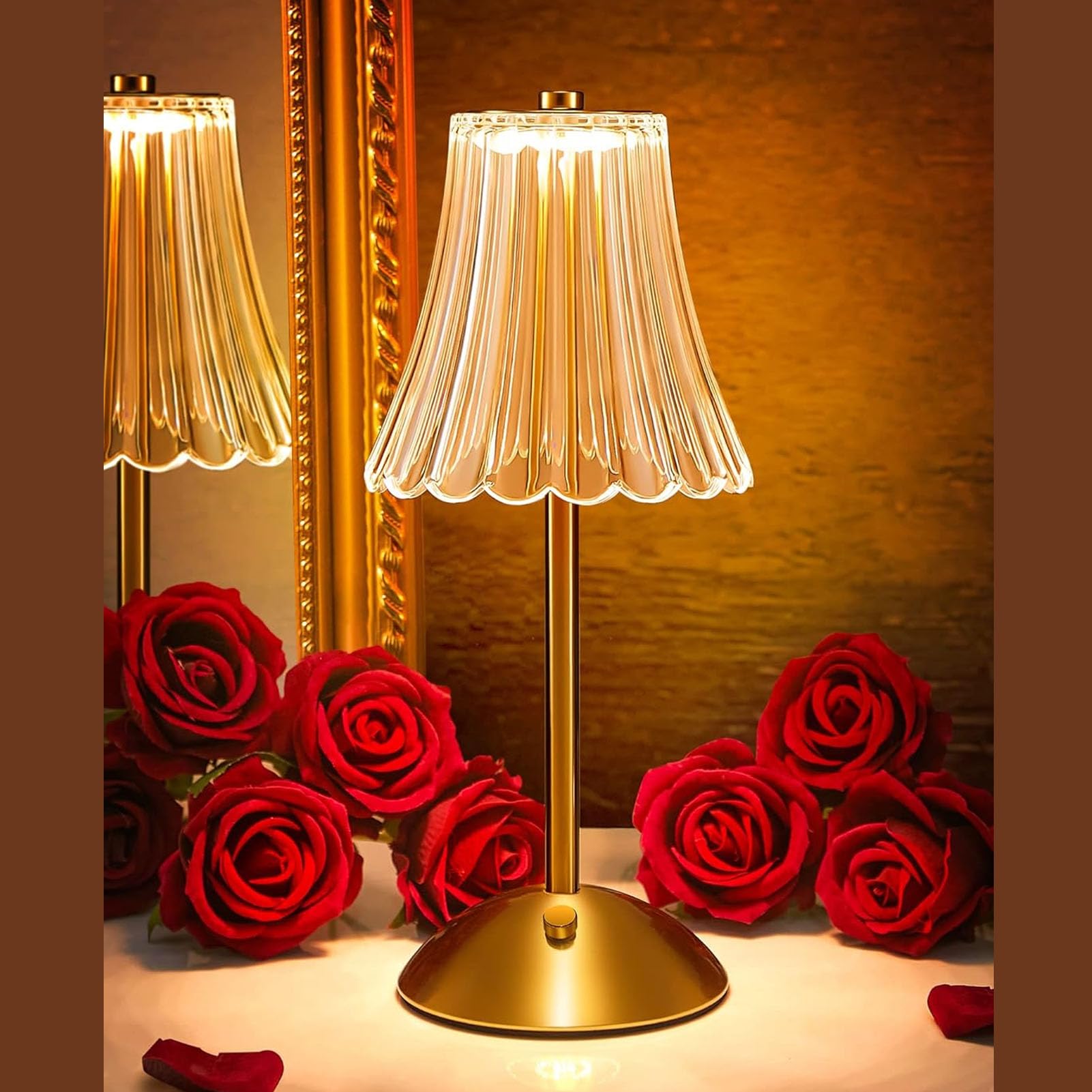 Senecesli Cordless Table Lamp, Gold Rechargeable Table Lamps, Touch Dimmable Crystal Table Lamp 3 Colors, 1200Mah Battery Operated Vintage Table Lamp For Bedroom Living Room Hotel Bar