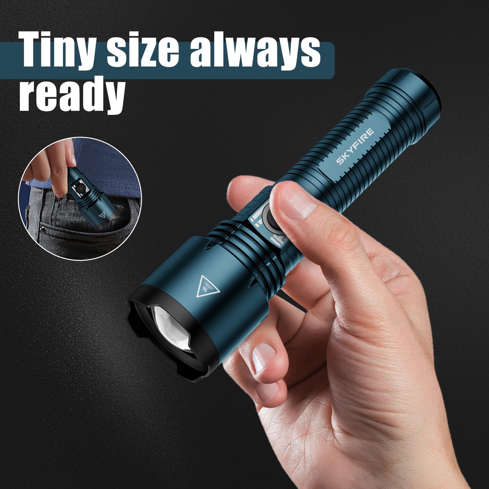 Skyfire Small Flashlight Mini,1000Lm Pocket Flashlights High Lumens, Small Flashlights Powerful, Waterproof Edc Flashlight Rechargeable Handheld Flashlights For Home,Emergency,Camping,Searching