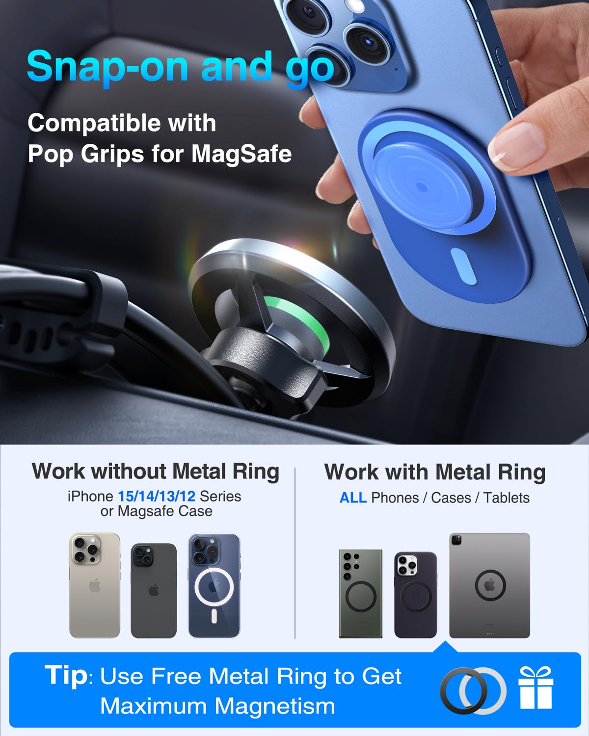 Yru [ Ultra Strongest Magnet] Vacuum Magnetic Car Phone Holder For Magsafe [360° Rotatable Suction] Cell Phone Mount For Dashboard Windshield Vent Cradle For Iphone 16 Pro Max 15 14 Android, Green