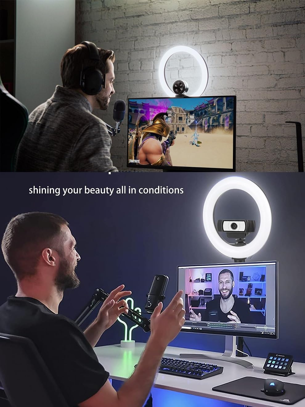 Acetaken Brio Webcam Ring Light Stand, 24-Inch Arm Clamp Mount Magnetic Holder With 10-Inch Selfie Light And Headphone Hook Compatible With Logitech Brio 100 101,301 300,500,Brio 4K,C270,C310 Webcams