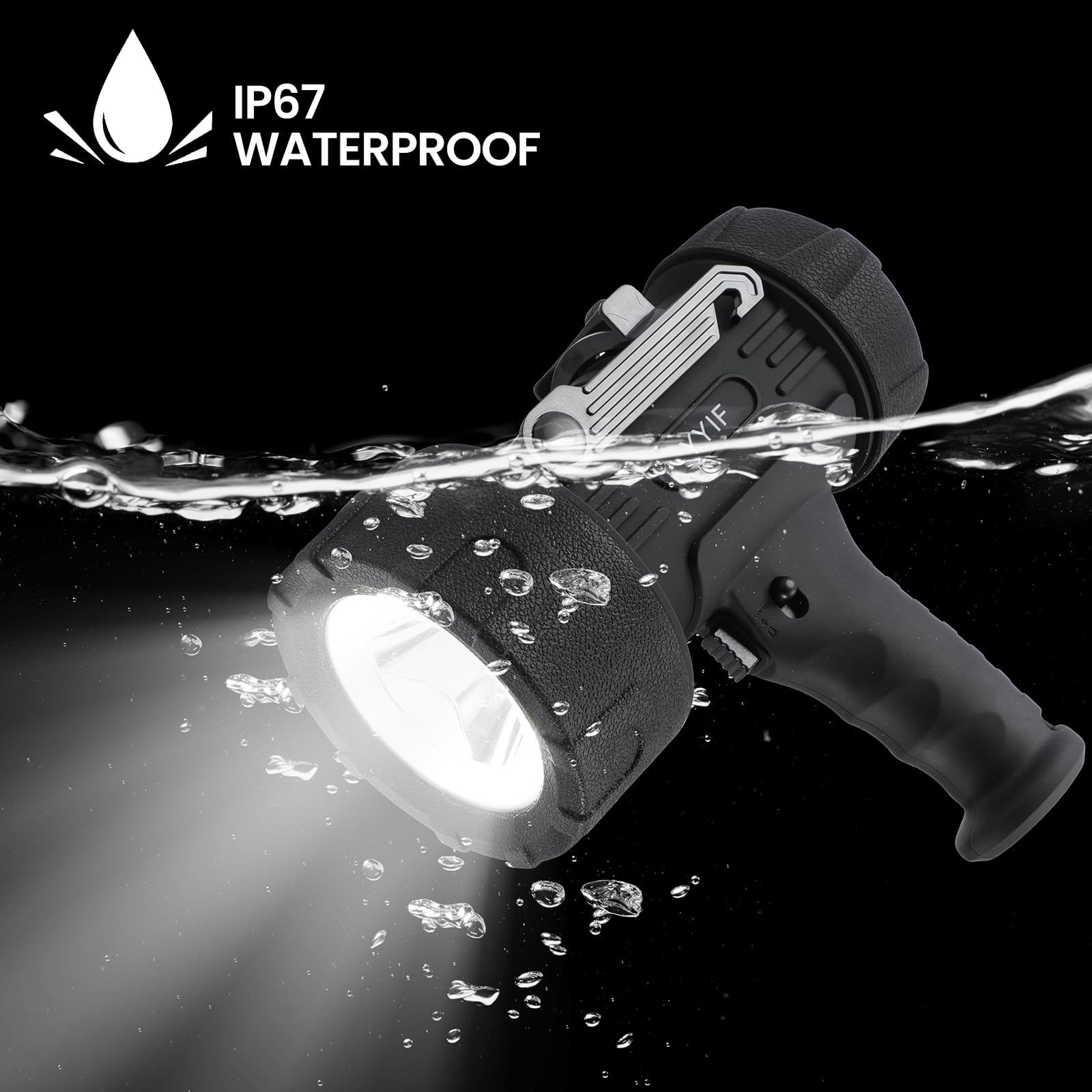 Yyif Rechargeable Spotlight 1000,000 Lumen Led, Handheld Spotlight With Cob Light Floodlight, Ipx6 Waterproof, 10000Mah 20 Hour Standbyimpact Resistant Handheld Spotlight(Black)