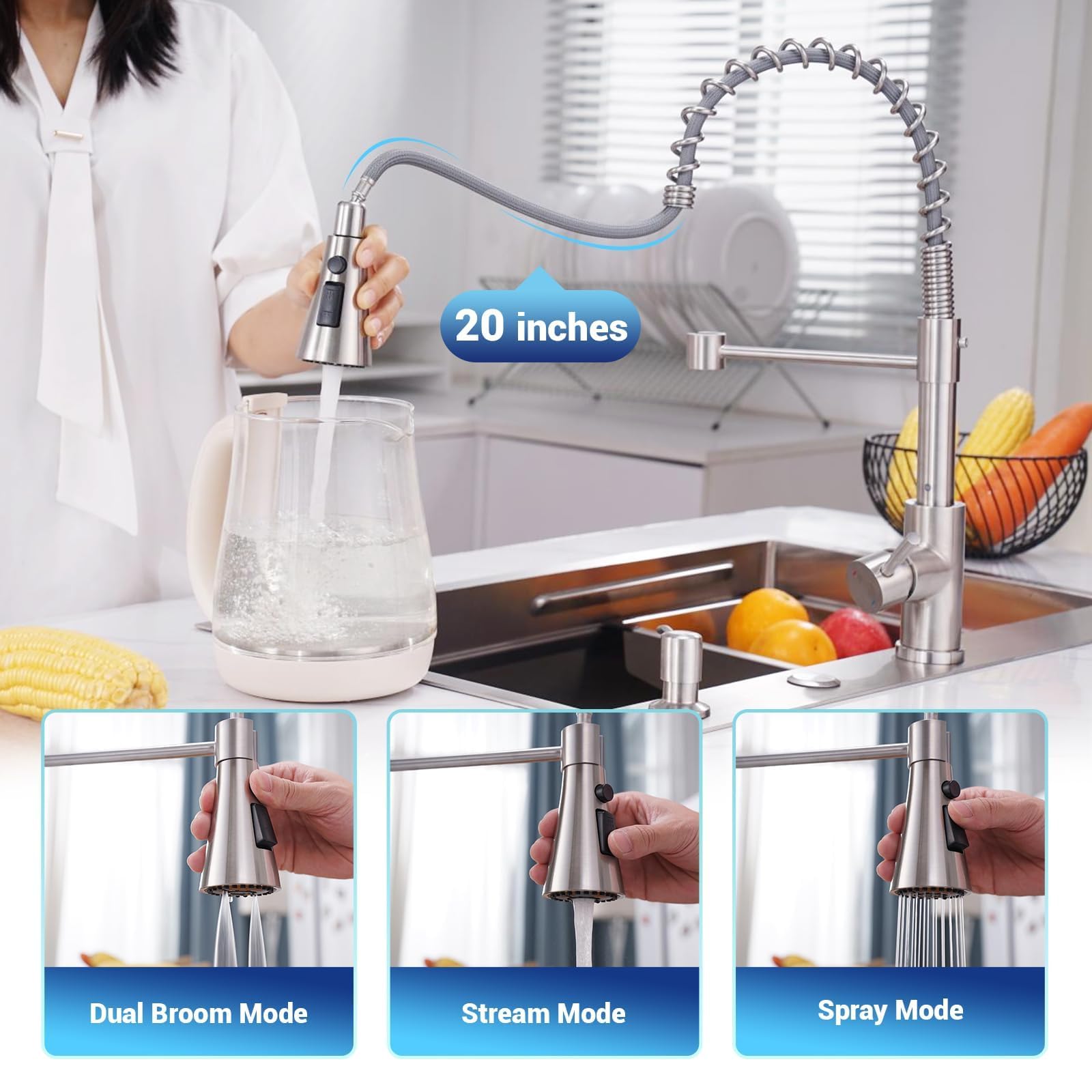 Dayone Touchless Kitchen Sink Faucet With Pull Down Sprayer And Soap Dispenser, Stainless Steel Motion Sensor Touch Faucet For Kitchen Sink Smart Hands- Single Handle, Brushed Nickel