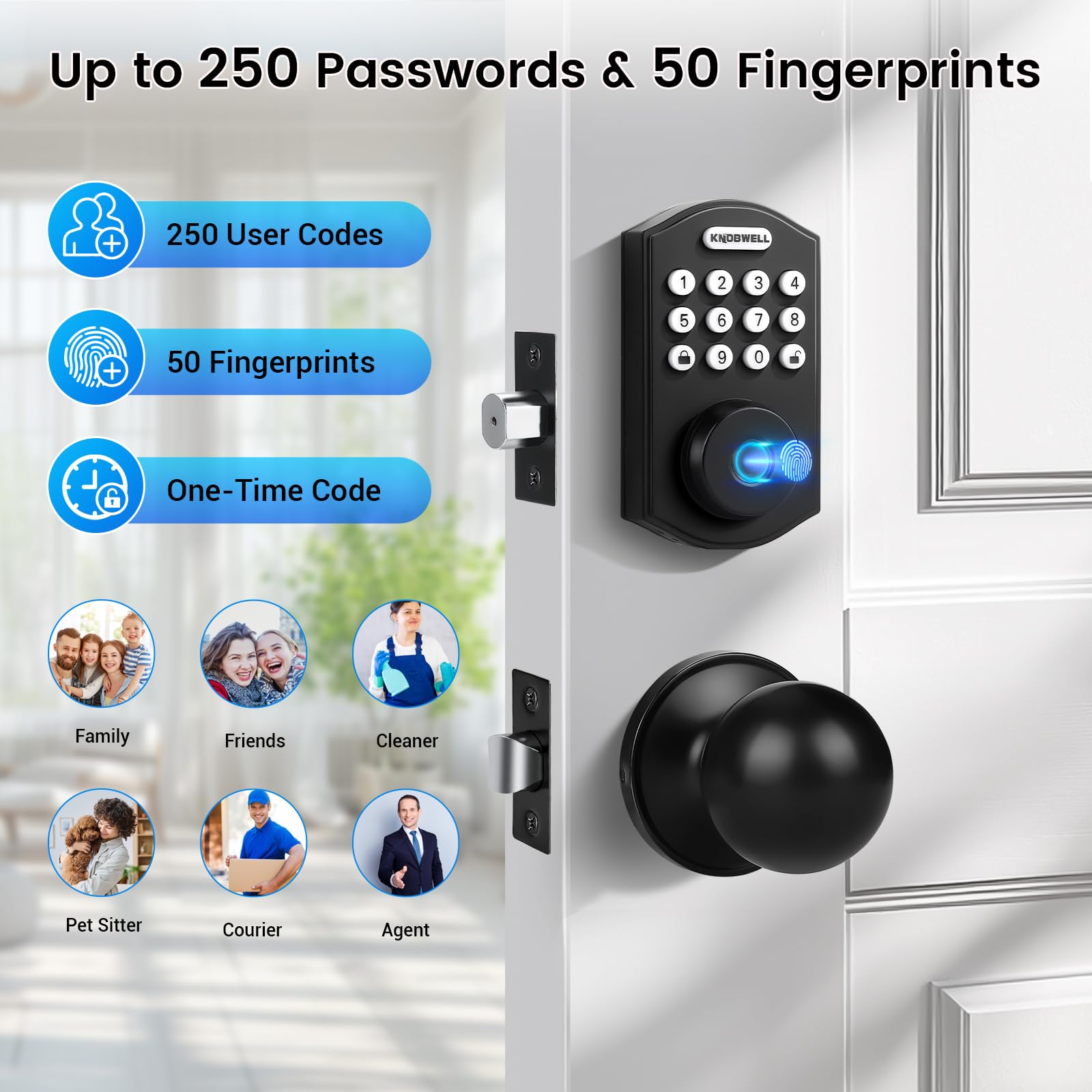Knobwell Electronic Keypad Deadbolt With Door Knob, Keyless Entry Door Lock With Handle, Smart Lock For Front Door, App Control Keypad Biometric Electronic Digital Door Lock