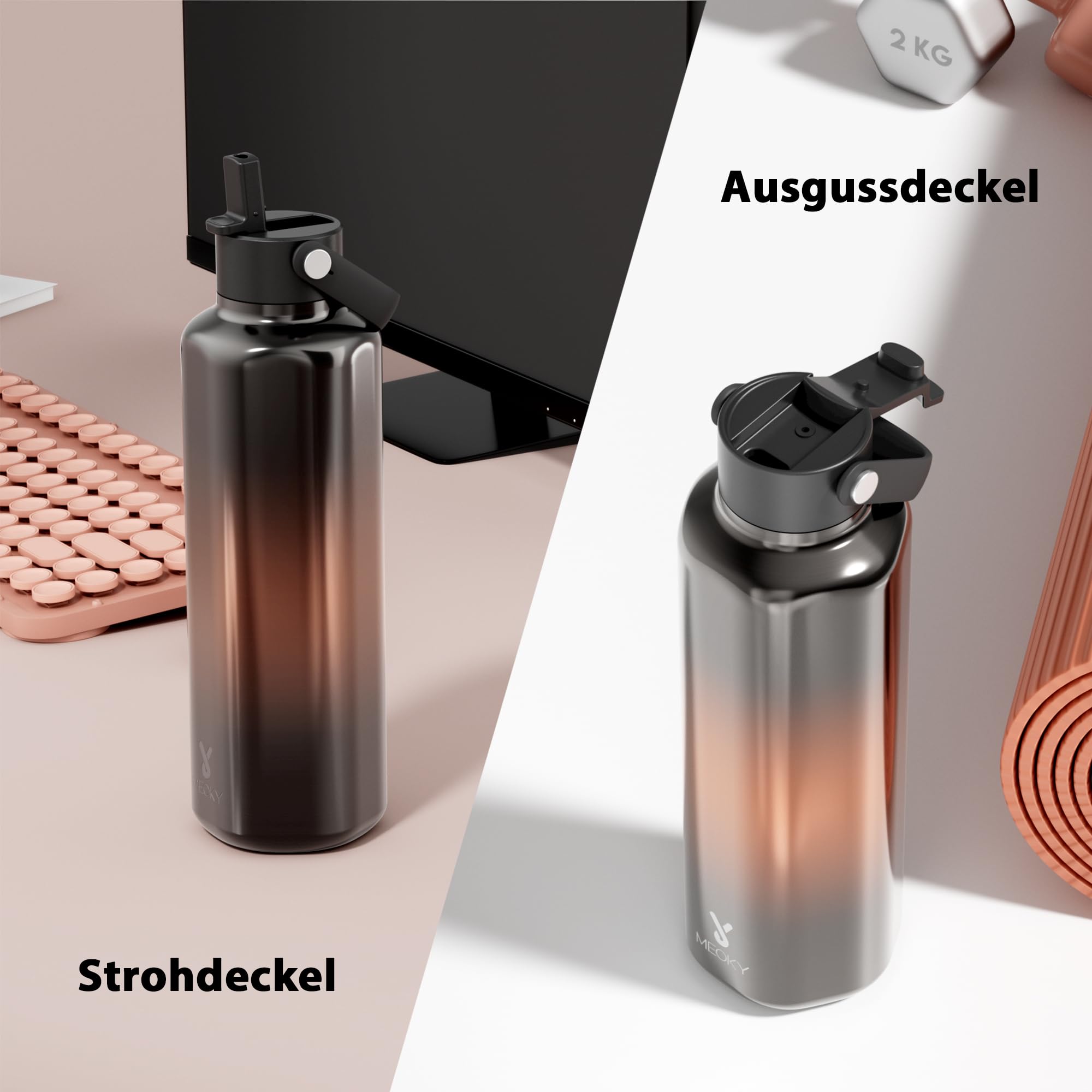 Meoky Water Bottle With Straw For Men: 24 Oz Stainless Steel Insulated Water Bottle