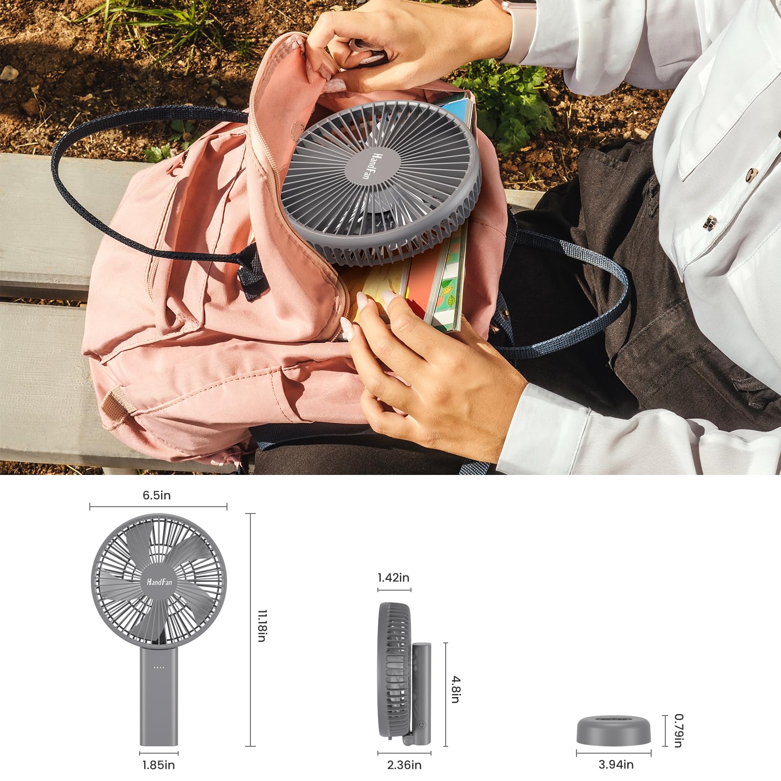 Handfan 6 Inch Handheld Fan 4000Mah Battery Operated Fan 6 Settings Personal Desktop Fan With 5-34H