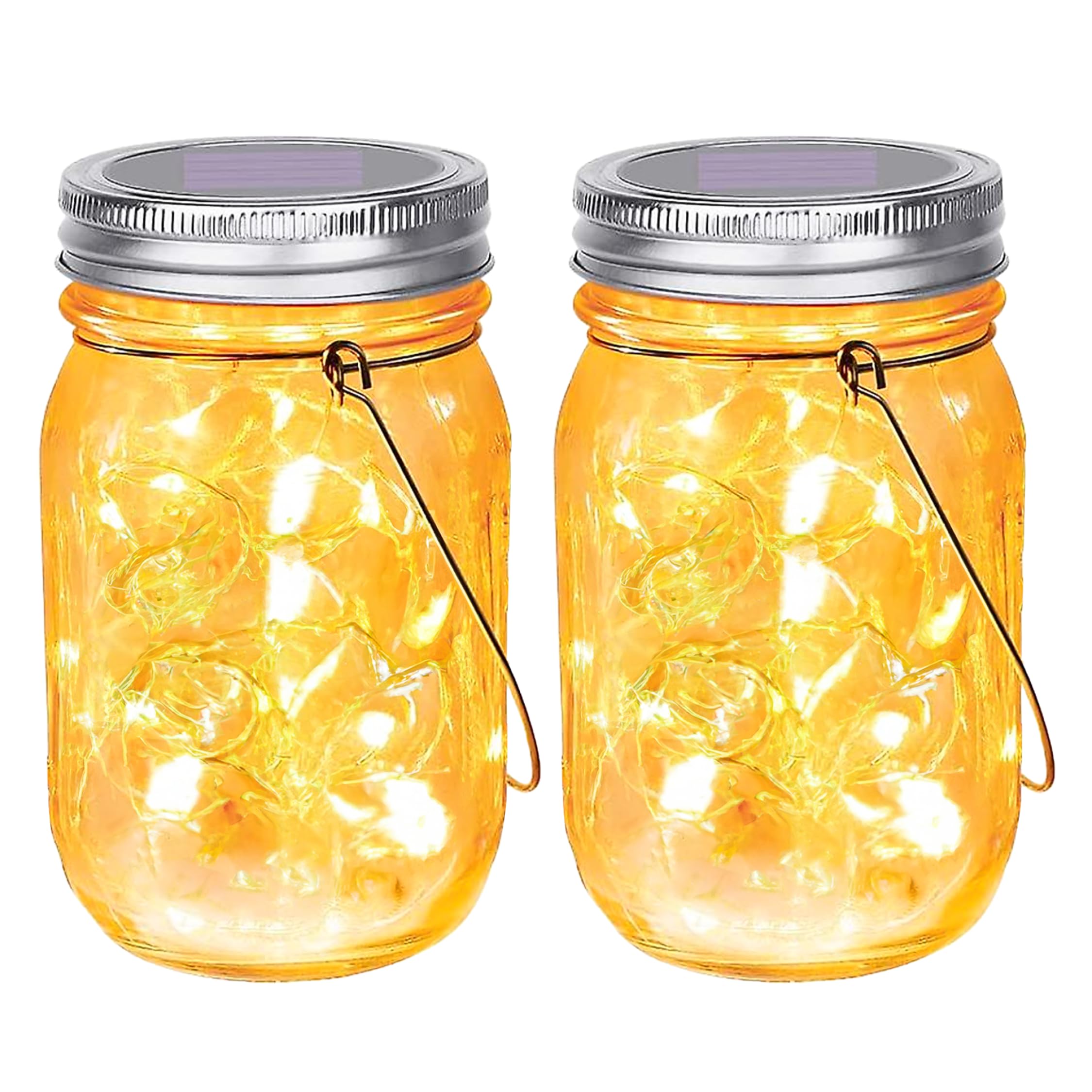 Steadydoggie Solar Mason Jar Lights - Set Of 2 Magical Patio Lights In Glass Lanterns - Hang Them Anywhere Outdoors For Enchanting Illumination - Waterproof And Decorative - 5.2" X 3"