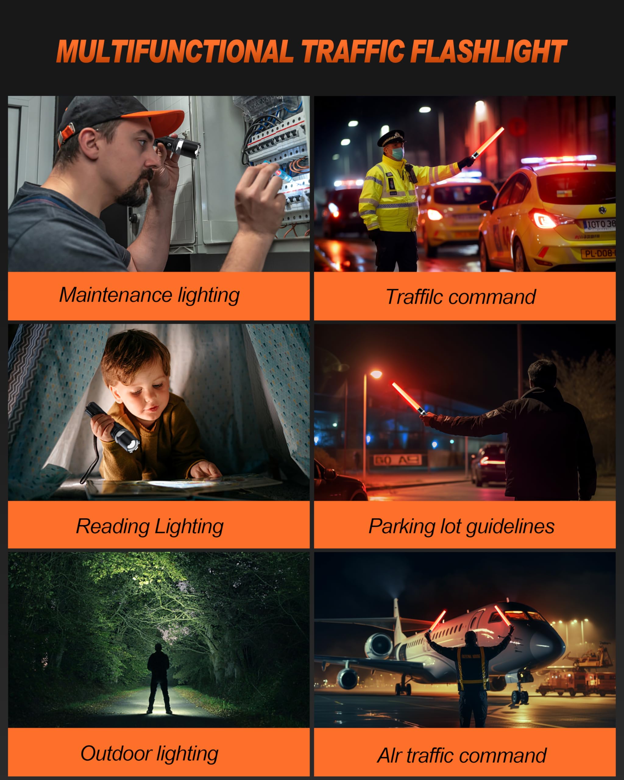 Simazo 4 Pack Traffic Wand, 16 Inch Led Traffic Flashlight Wand With 5 Flashing Modes, Orange Traffic Safety Control Baton, Air Marshalling Wand For Parking, Aircraft, Car Directing