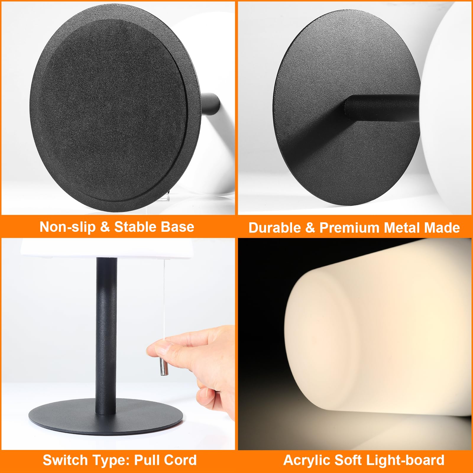 Goodfoever Outdoor Table Lamp/Portable Led Cordless Lamp/Rechargeable Battery Lamp/ 2- Level Brightness/2 Lighting Modes/Ip44 Waterproof/Metal Light Post And Base/Pe Shade /Bedroom Dinning Camping Patio Shower