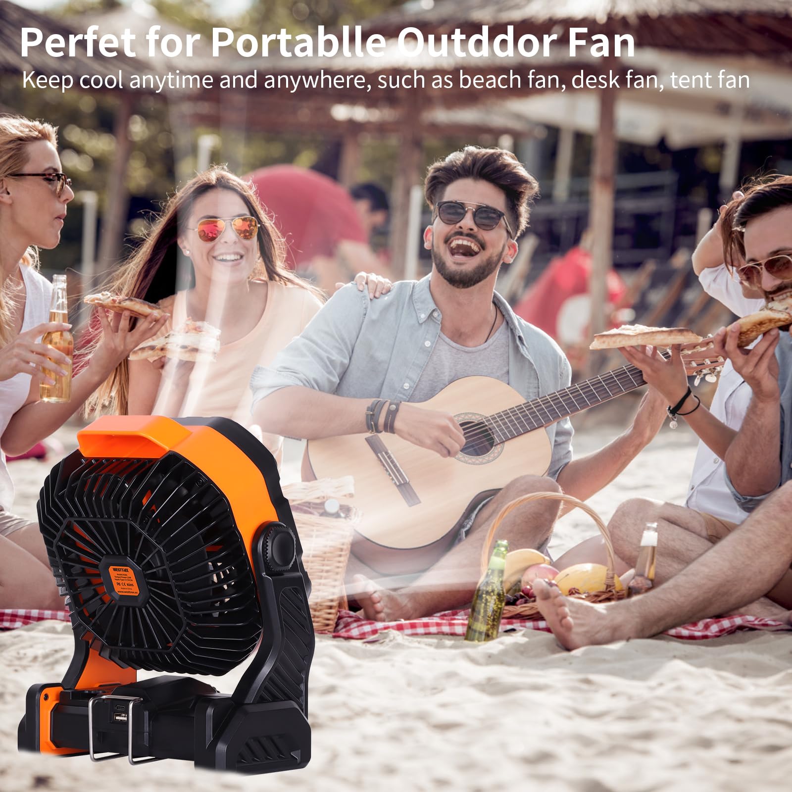 Battery operated fan with 20000mAh capacity providing hours of powerful cooling