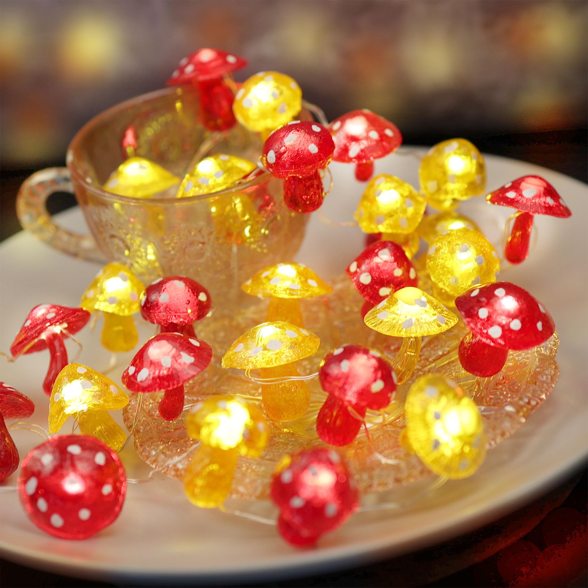 Belniak Fairy Mushroom String Lights - Unique Decorative Lights With 20 Leds 8Ft Water-Resistant Battery-Operated String Lights - Cute 3D Mushroom  For Holiday Decoration Outdoor Garden Wreath Xmas Deco