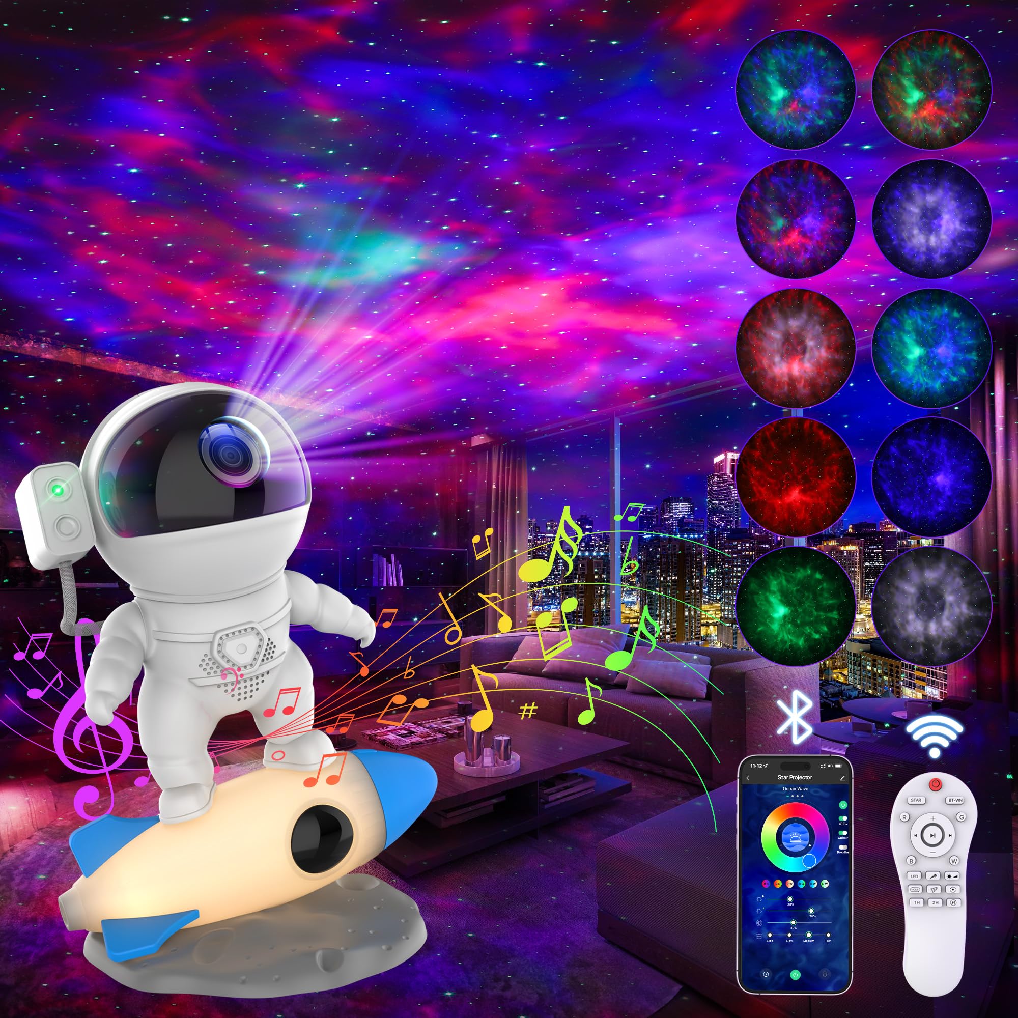 Flylily Astronaut Galaxy Projector For Bedroom, Star Projector Galaxy Light With App & Remote Control, White Noises, Bluetooth Speaker, Rocket Night Light For Kids, Ceiling, , Room Decor