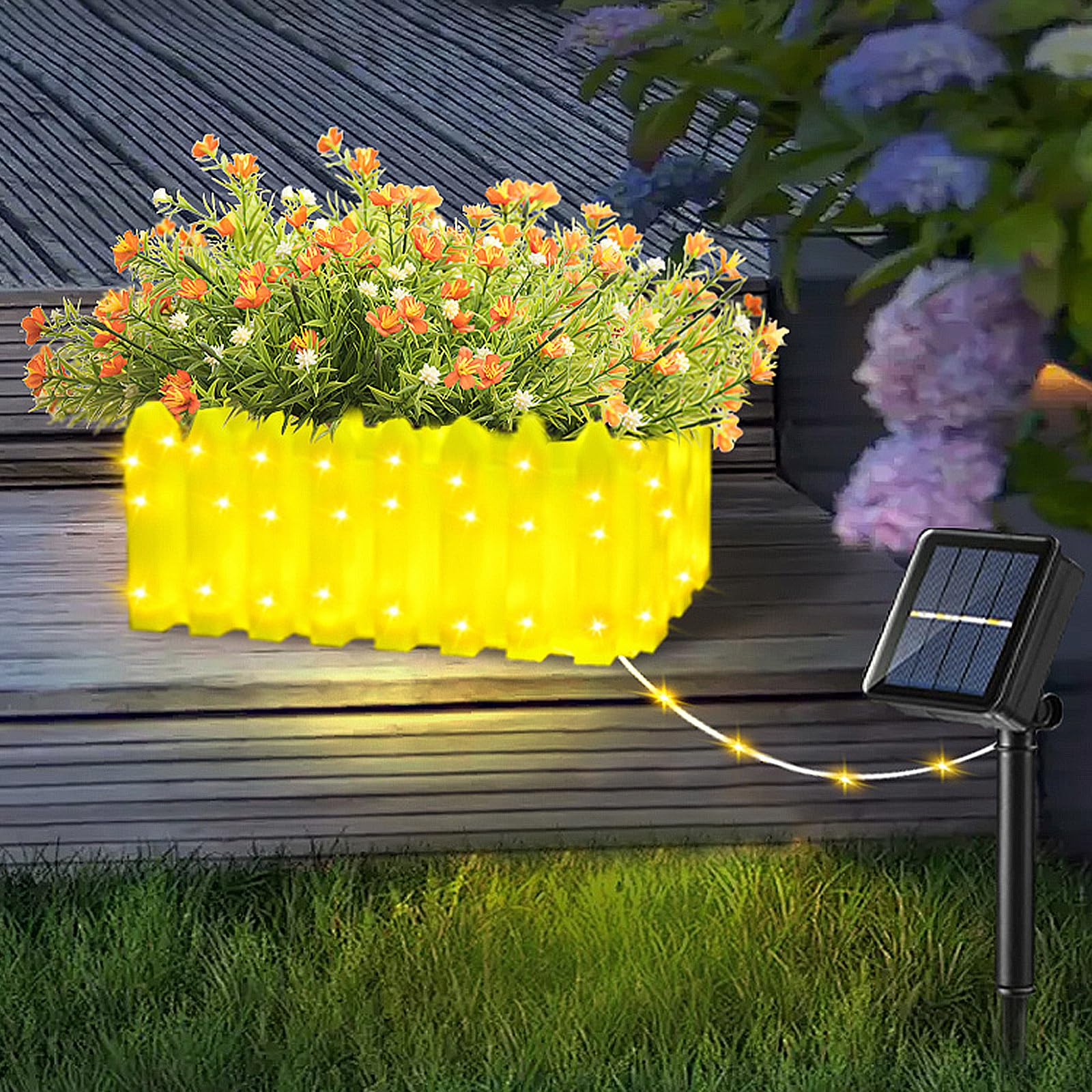 Strackvial Solar Fence Lights, 8 Lighting Modes Yellow Planter Light Path Light, Ip65 Waterproof Outdoor Decorative Light With Warm Light, Led Landscape Lights For Windows Patio Lawn (Yellow--Warm Light)