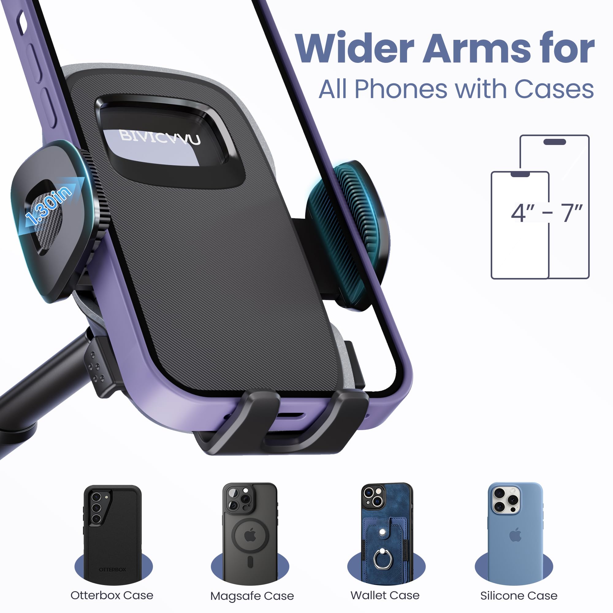 Bivicvvu Car Phone Holder, Phone Holders For Your Car Dashboard Windshield, 360° Adjustable (4.8-7") Telescopic Arm, Suction Cup Cell Phone Holder For Truck Cradles Universal Car Mount For All Smartphones