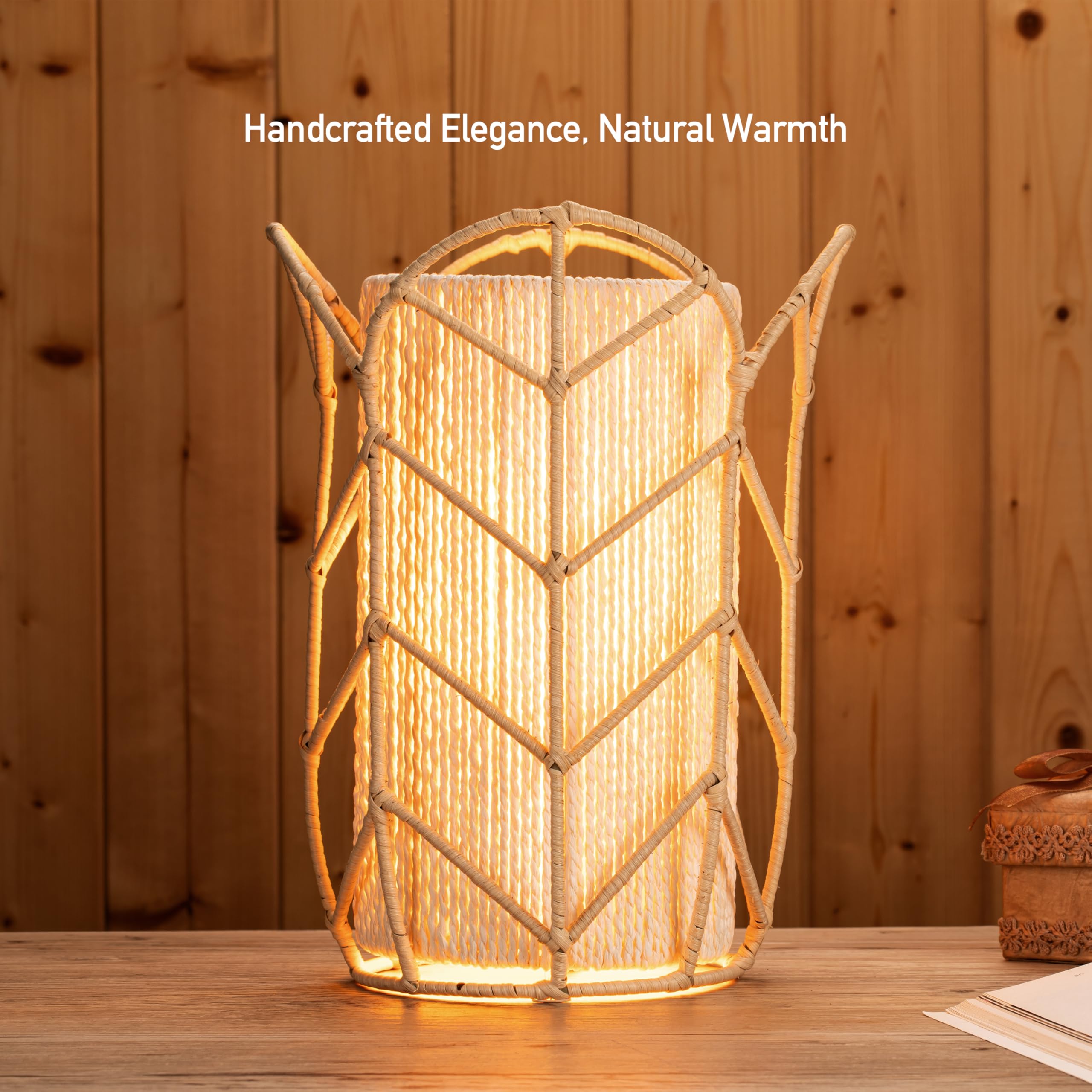 O'Bright Weaver - Handcrafted Woven Rattan Table Lamp, Decorative Night Lamp, E26 Medium Socket, Rocker Switch, Ambient Lighting