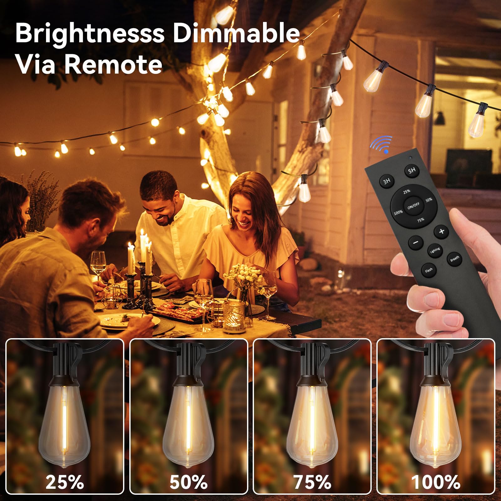 Yoyonacy 100 Ft Solar String Lights Outdoor Waterproof With Remote & Usb Port, Solar Power Patio Hanging Lights With Dimmer, Shatterproof Led Edison Bulb Outdoor String Lights For Outside Cafe Yard Fence