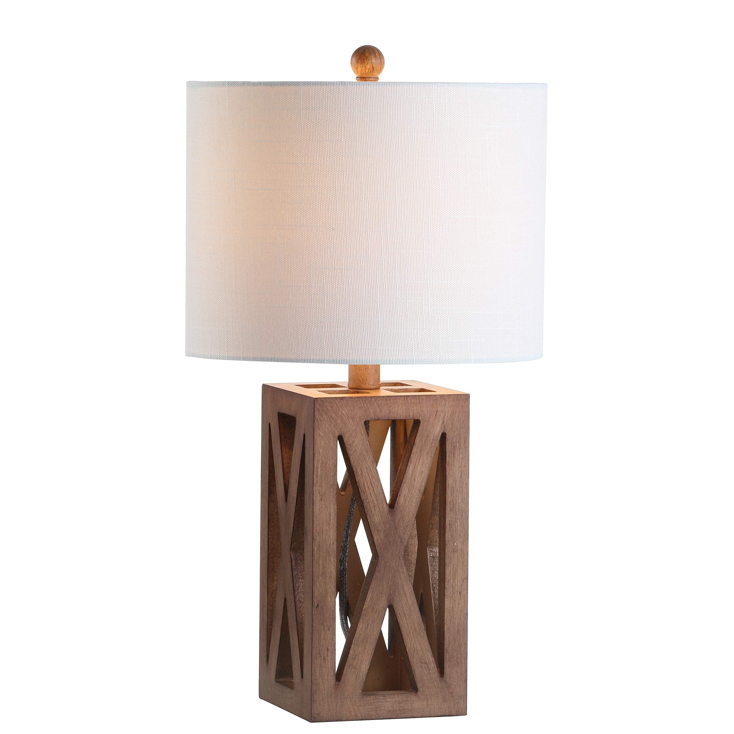 Jonathan Y Jyl1062A Stewart 21.5" Wood Led Table Lamp Industrial French Country Rustic Bedside Desk Nightstand Lamp For Bedroom Living Room Office College Bookcase Led Bulb Included, Brown