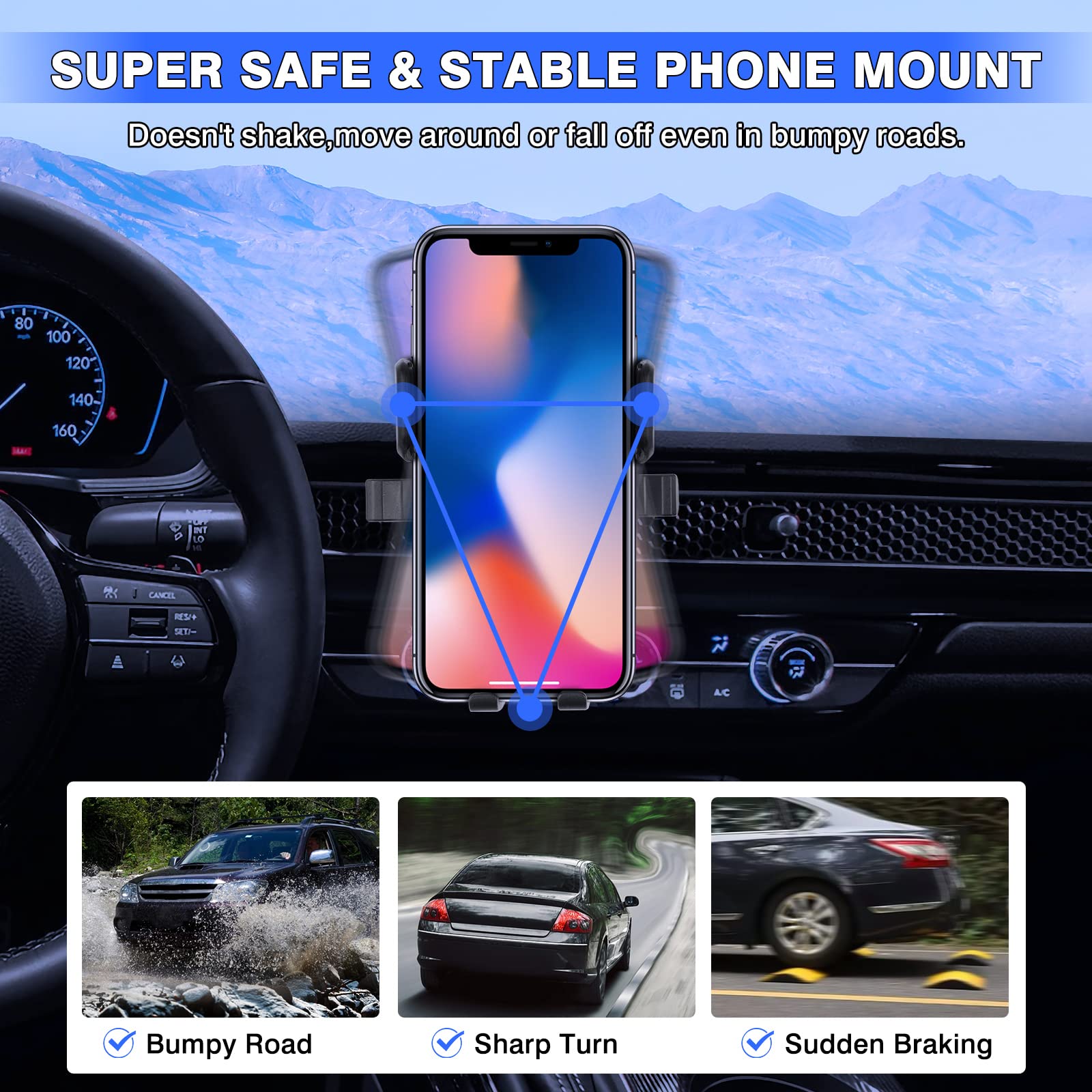 Karltys Car Phone Holder For Honda Civic    , 11Th Gen. Civic Cell Phone Mount For 4-7 Inch Phones, Hands  Thick Case Friendly Dash Air Vent Mobile Holder Stand