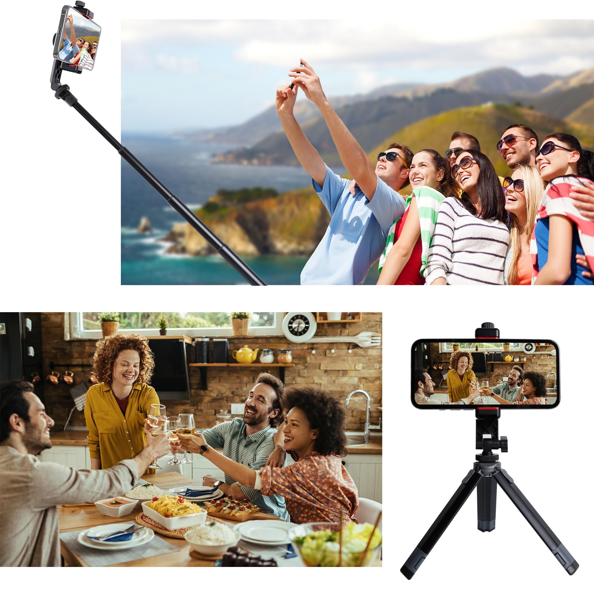 Leenconghui Phone Tripod Mount Adapter, With Cold Shoe&1/4" Hole For Tripod/Selfie Stick/Camera Stand, 360° Rotates Adjustable Phone Clip Clamp Holder For Iphone/Samsung/All