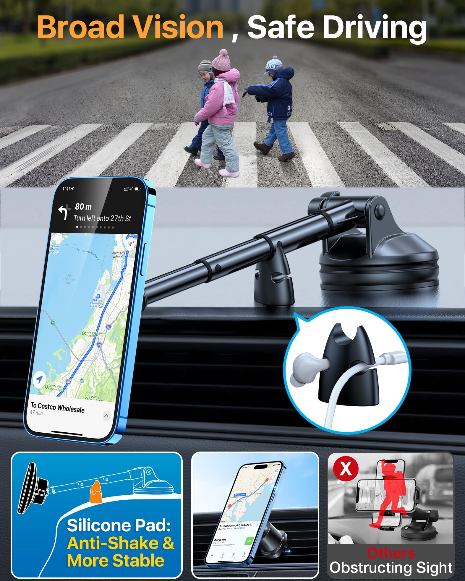 Htu   For Magsafe Car Mount【80Lbs Strongest Suction & Military-Grade】Hands Powerful Magnetic Cell Phone Holder For Car Dashboard Windshield For Iphone 16 15 14 Pro Max Mini (Dark Blue)