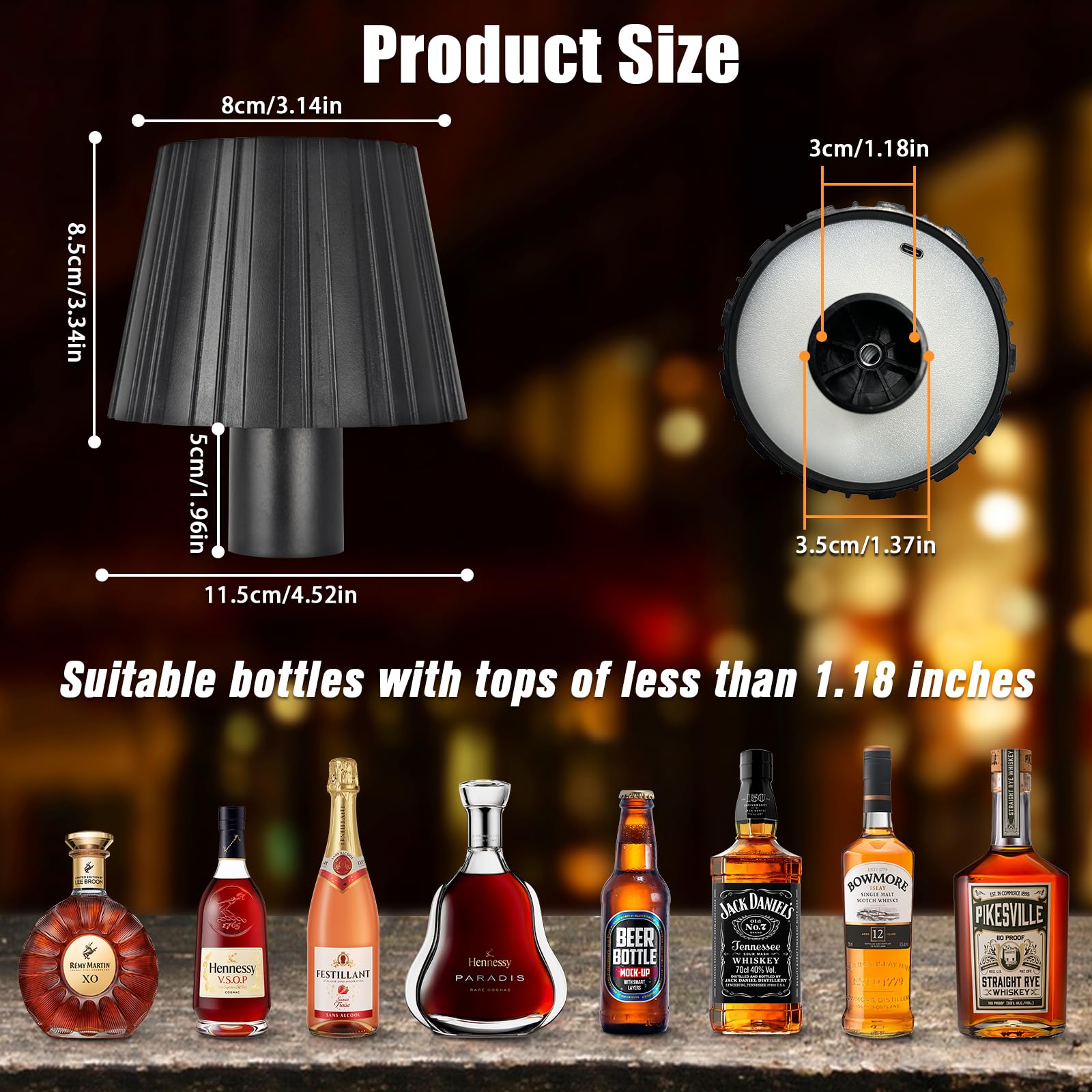 Fisca 2 Pack Wireless Bottle Lamp, 5200Mah Rechargeable Led Wine Bottle Lamp Top, Touch Control Dimmable Portable Table Lamps Shade Desk Wine Bottle Light Head For Restaurant/Bar (3 Color)