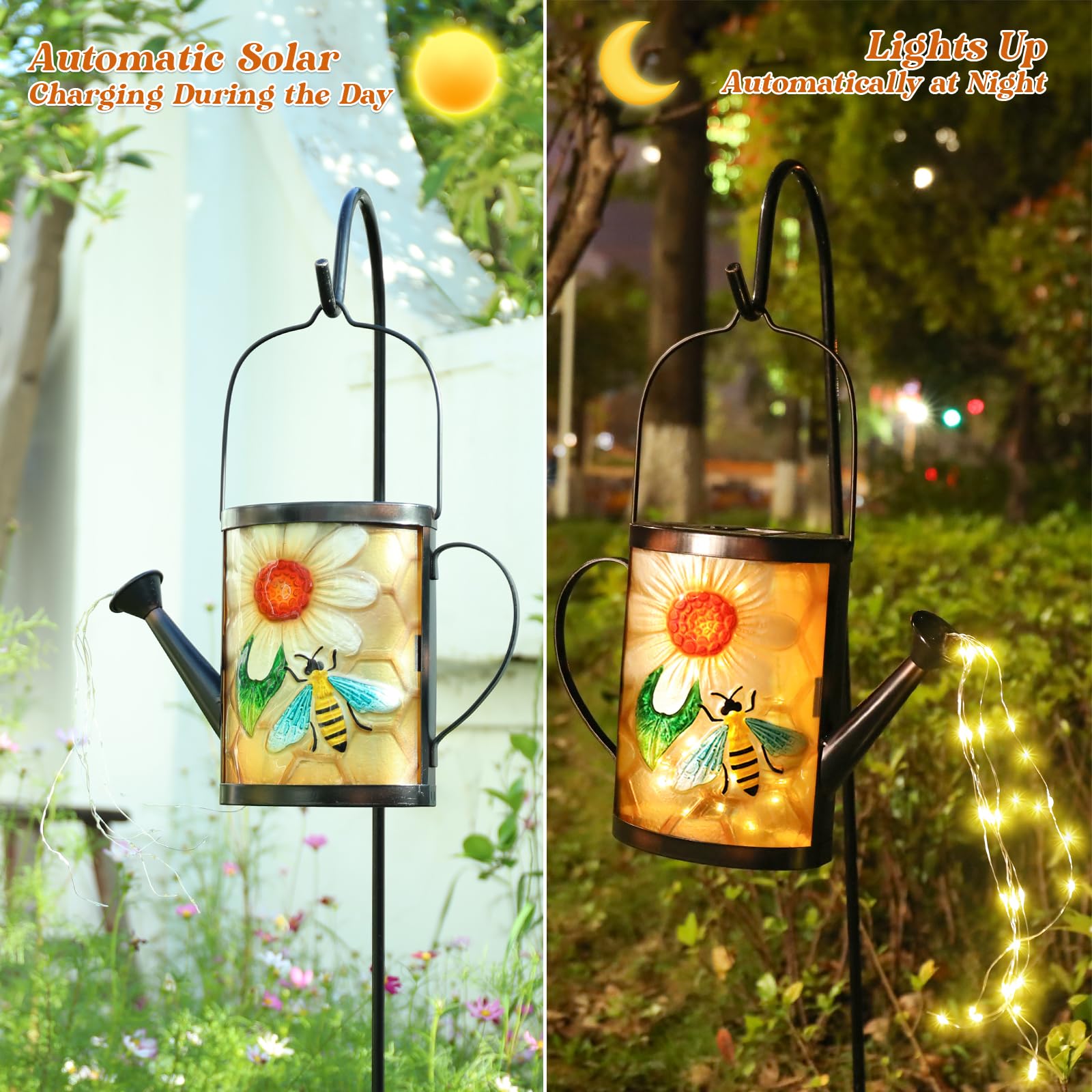 Mumtop Solar Lights Outdoor Garden Decorations, Watering Can Solar Led Lights Waterproof Hanging Solar Bee Lanterns Outdoor For Yard Patio Porch Backyard Lawn Pathway Landscape Walkway Decor, Yellow