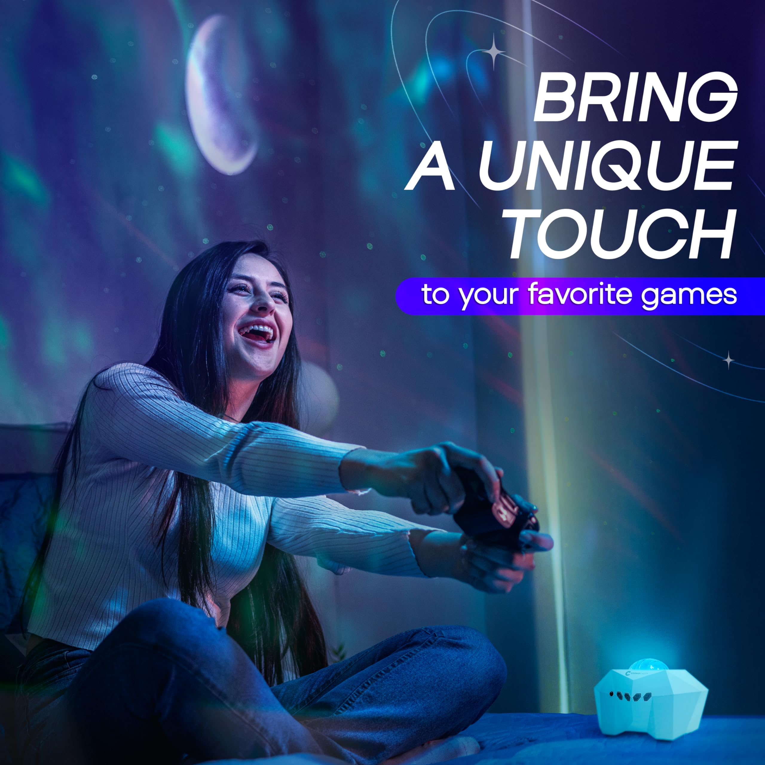 Octo Lights Aurora Borealis Light Projector - Northern Lights Lamp - Galaxy Star Night Light For Bedroom - Room Decor For Teens,  For Gamers, Birthdays - Nebula Led Mood Lighting W/Moon, Bluetooth - White